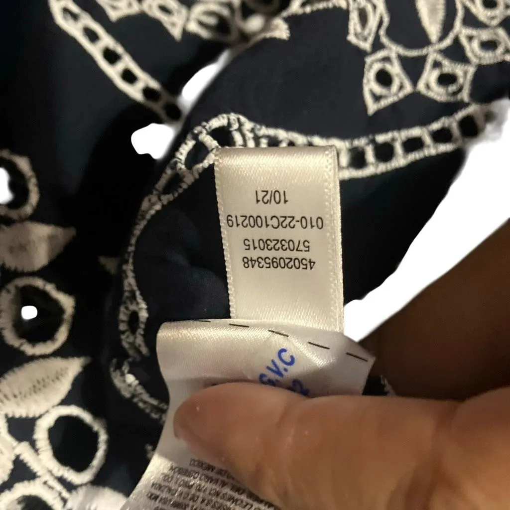 Chicos Black & White Eyelet Embroidered Cut Out Blouse Sz 3 US 16/18 #760 - Image 8