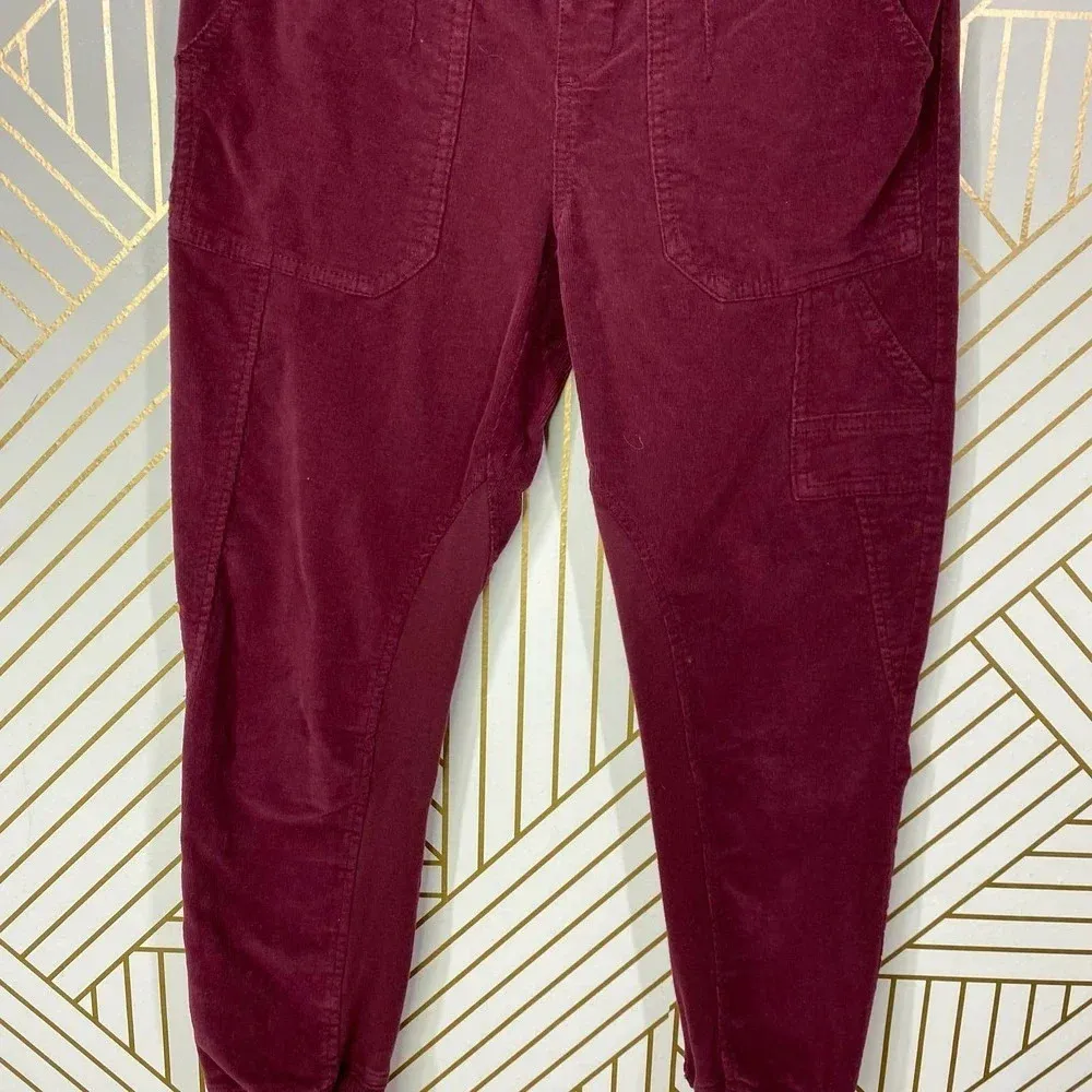 Anthropologie Leigh Jogger Pants Drawstring Corduroy Maroon Burgundy Red Size XS - Image 5