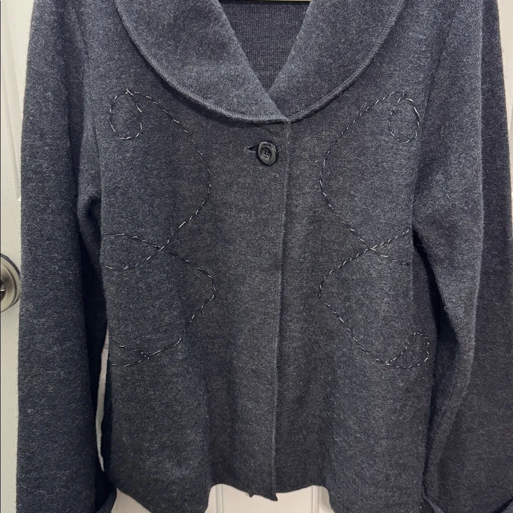 WILLI SMITH 100% BOILED WOOL Charcoal Gray Knit Cape Cardigan - Image 4