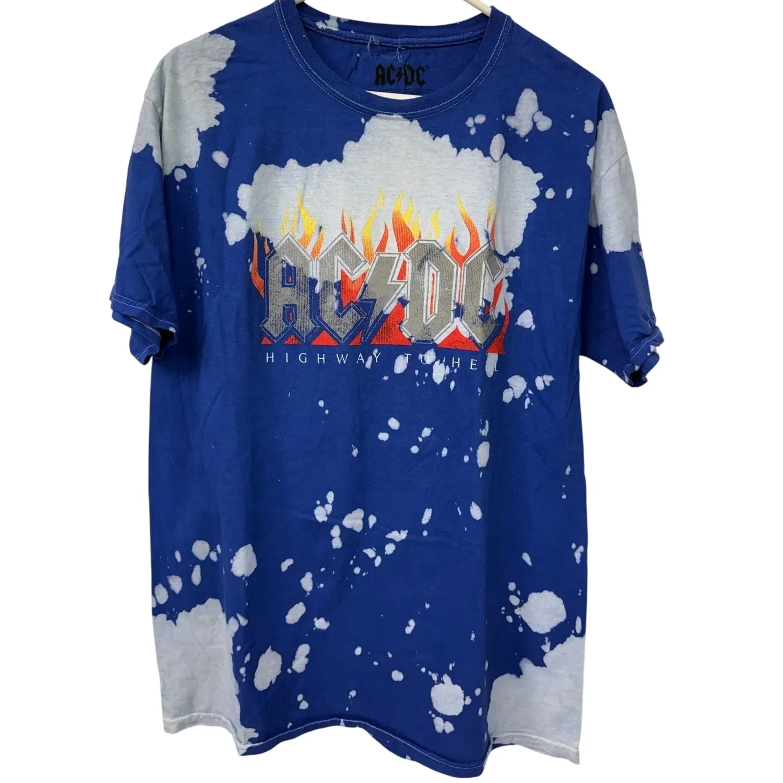 ACDC Vintage Style Highway to Hell Fire Graphic Tie Dye Unisex T Shirt S Blue - Image 11