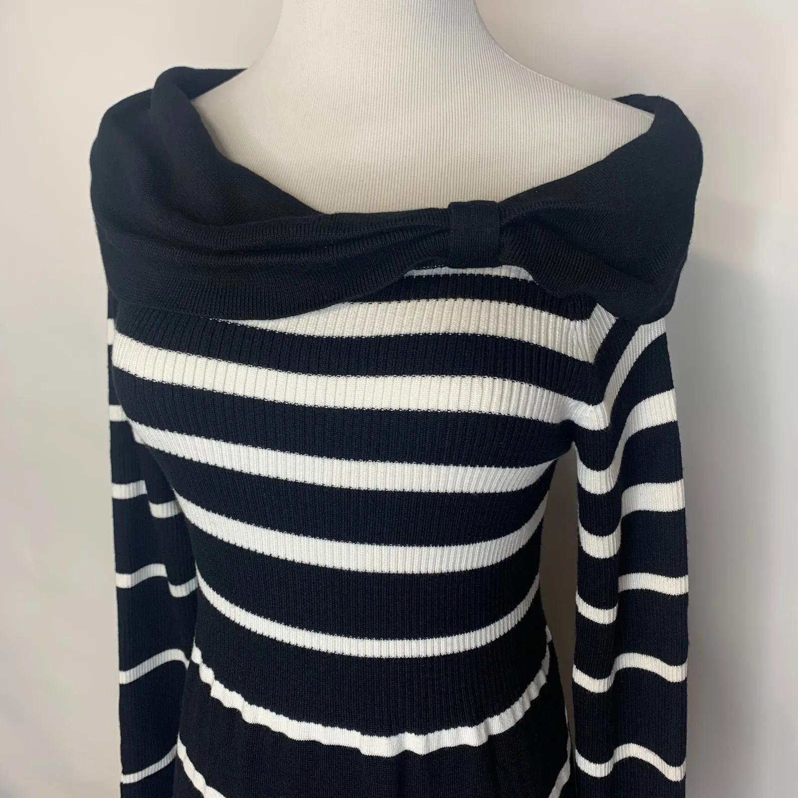 WHBM Black White Portrait Neck Sweater Dress Small - Image 3