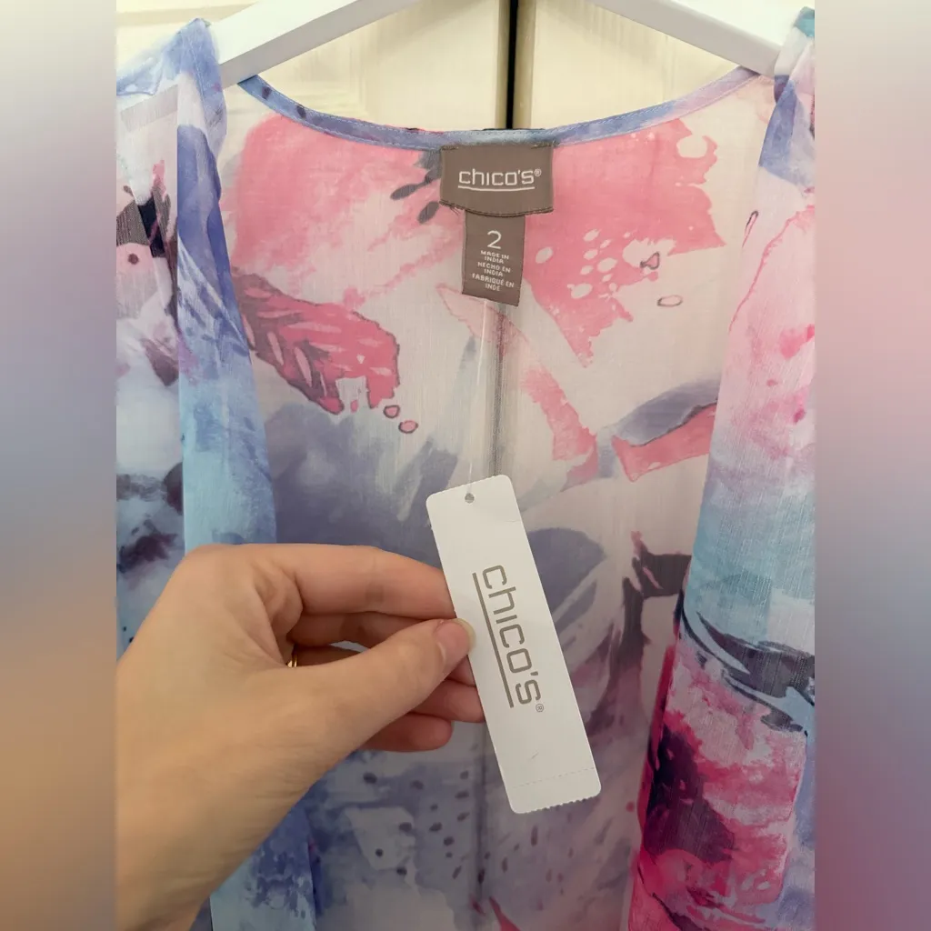 NWT Chico's Tonal Blooms Sheer Jacket Aqua Pearl Cardigan Shawl Size Large - Image 5