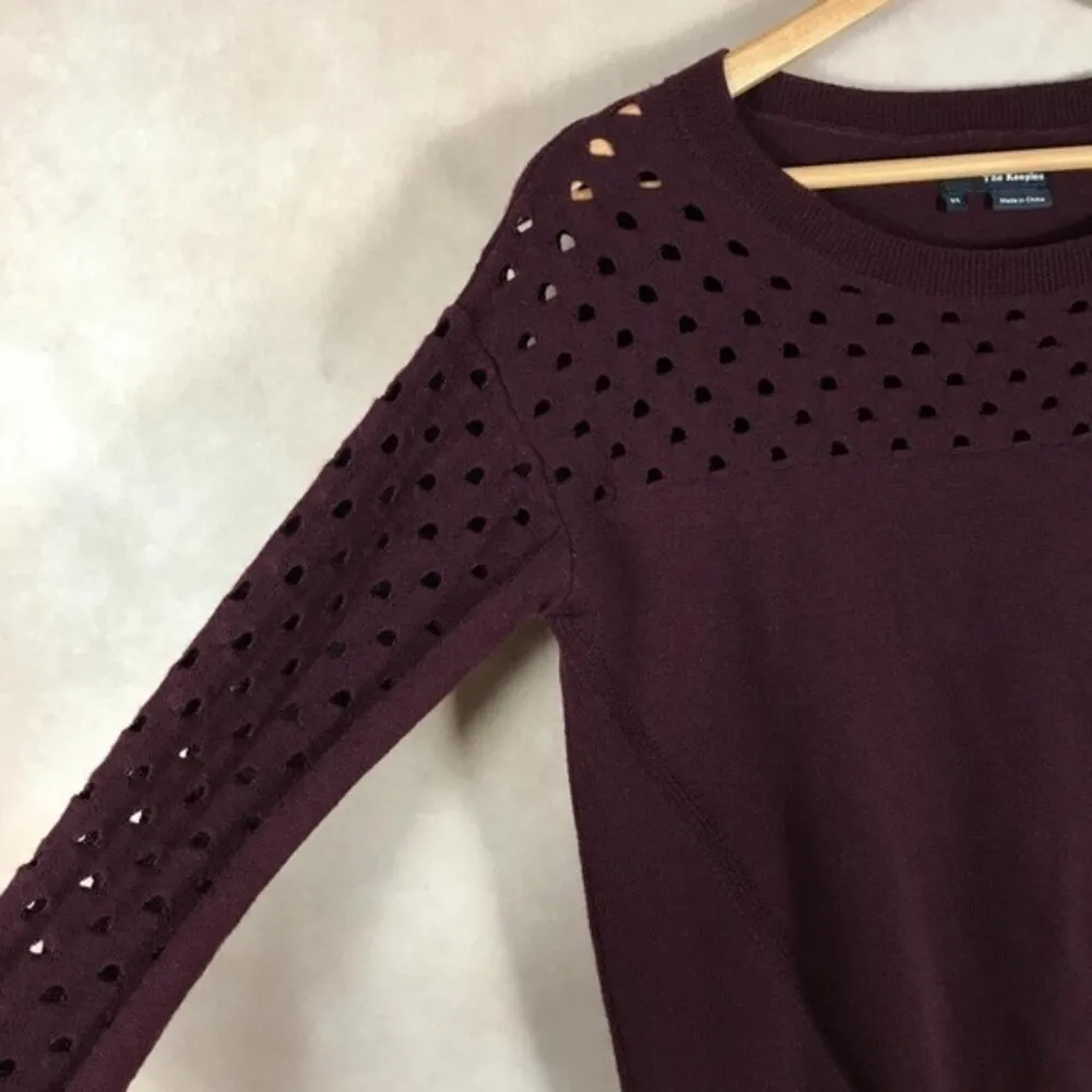THE KOOPLES Merino Wool Burgundy Cutout Sweater XS - Image 6