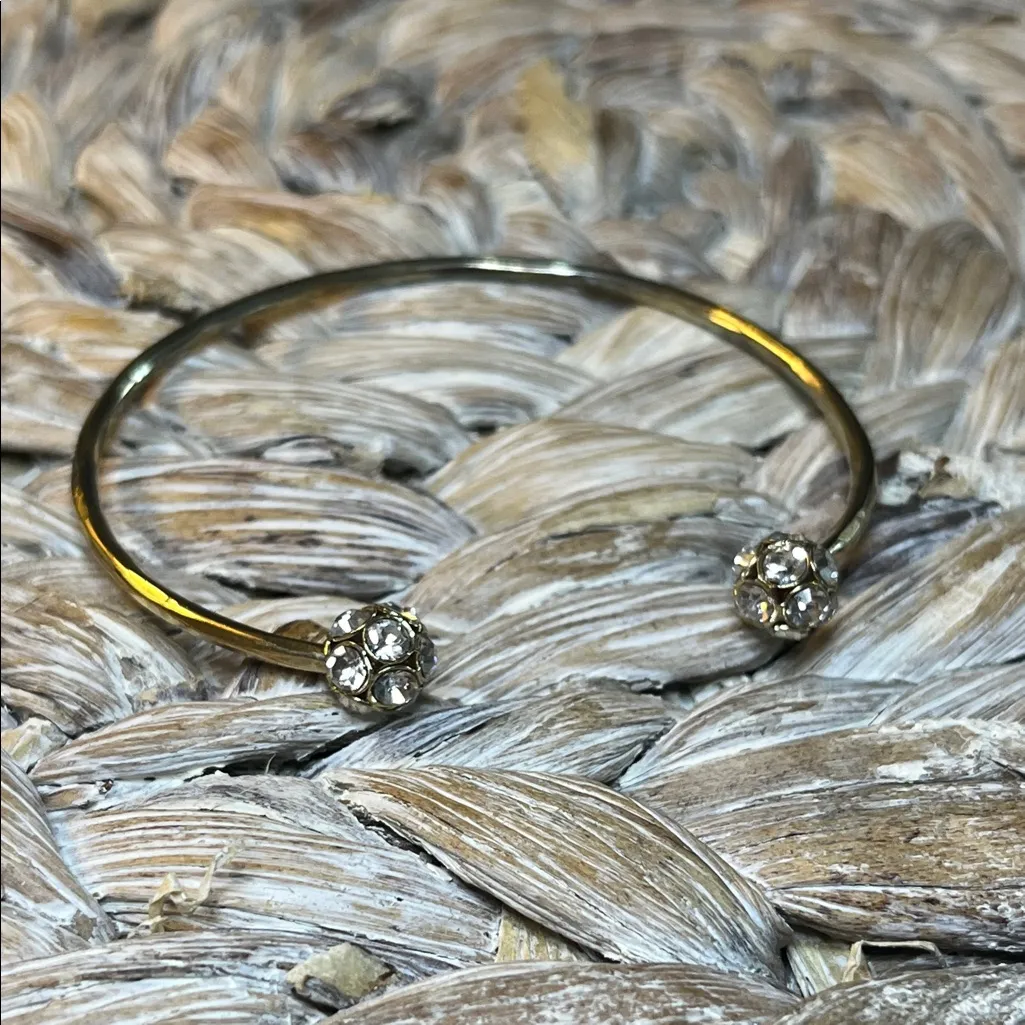 Trio of Gold Tone and Rhinestone Open Cuff Adjustable Bracelet Set - Image 3