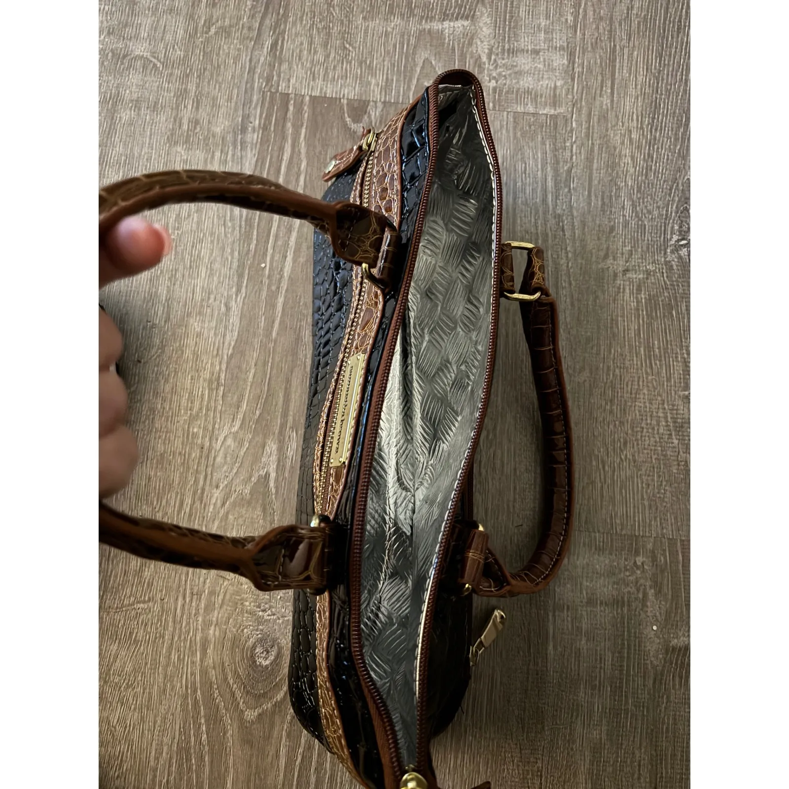 Amanda Brown Satchel‎ Handbag Croc Embossed Top Handle Designer Purse Black - Image 4