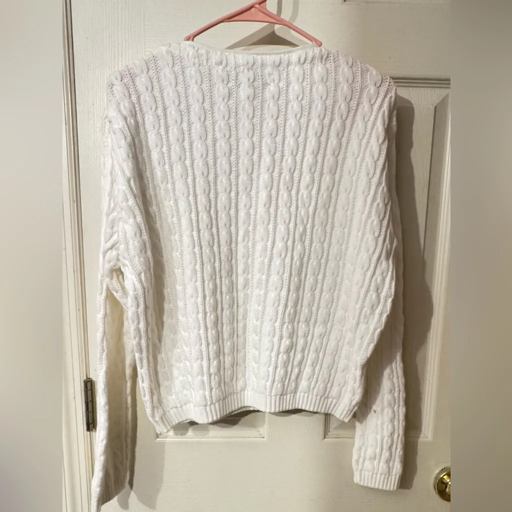L.L. Bean Women's Cream Cable Knit Sweater Size L - Image 2
