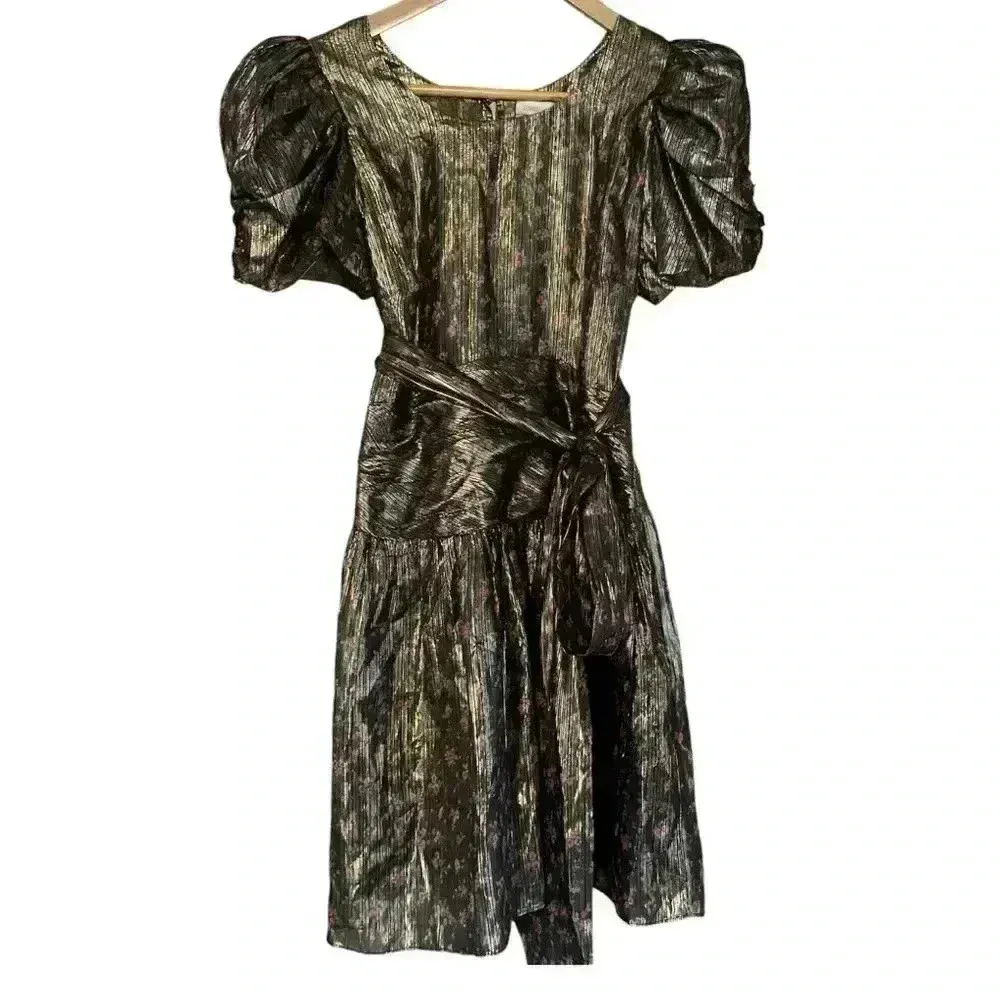 LoveShackFancy Black And Gold Metallic Mercy Mini Dress in Midnight Vine - Image 2