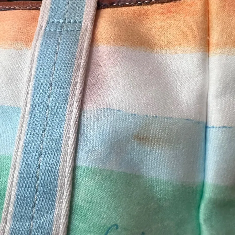 COACH Hampton Watercolor Canvas Leather Handbag Purse Pastel Stripe Colorful S/M - Image 11