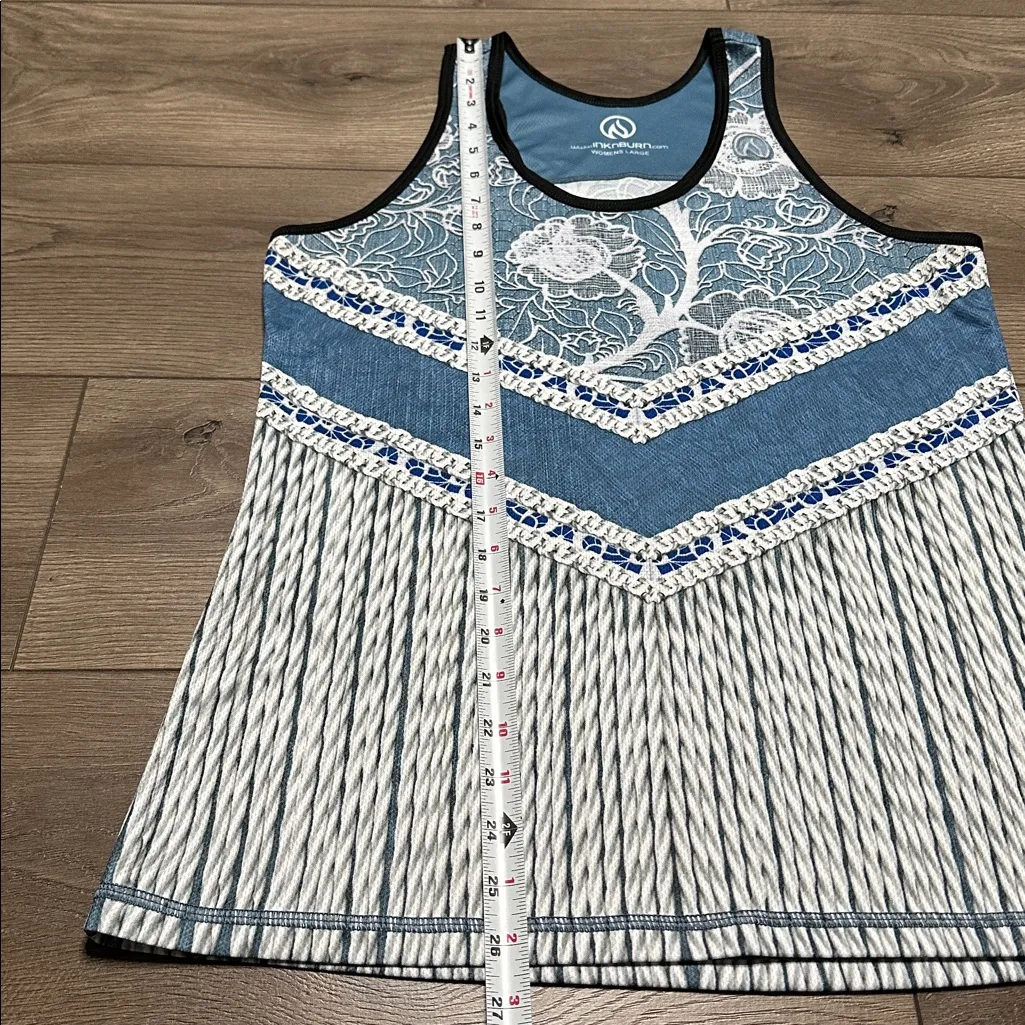 INKnBURN Boho Lace Singlet Running Training Tank White Blue Size Large - Image 7