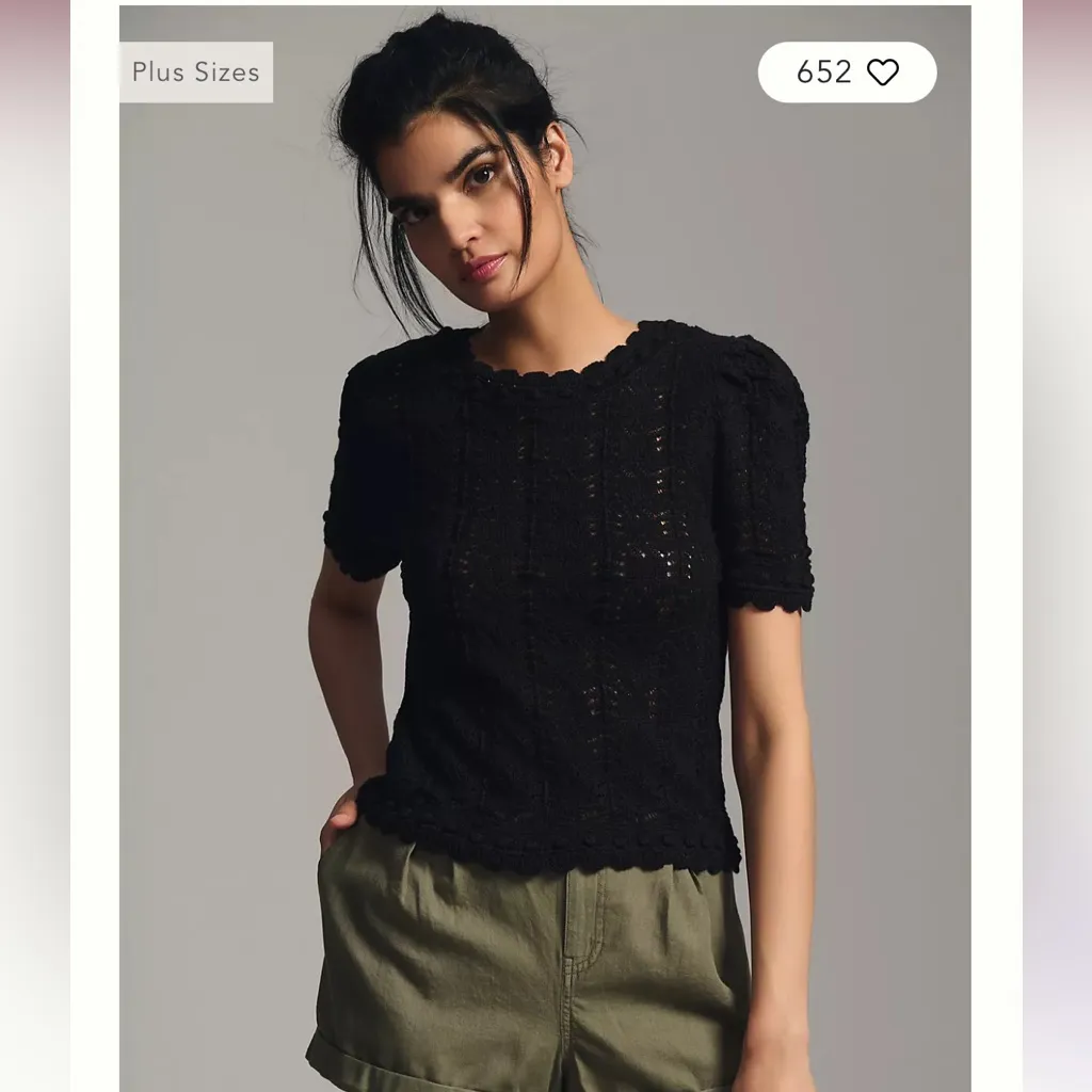 By Anthropologie Pointelle black Sweater Tee - Image 5