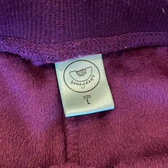 Honeydew Velour Dark Purple Joggers w/ Hot Pink‎ Ribbon Drawstring Waist Large - Image 4