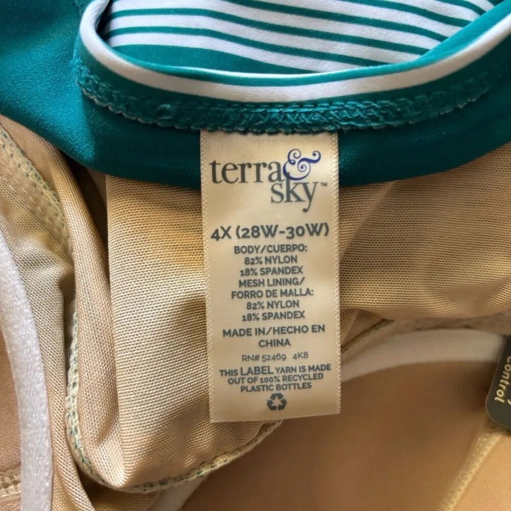 Terra & Sky One Piece Swimsuit Womens 4X 28W 30W Multicolor Stripe Tummy Control - Image 5