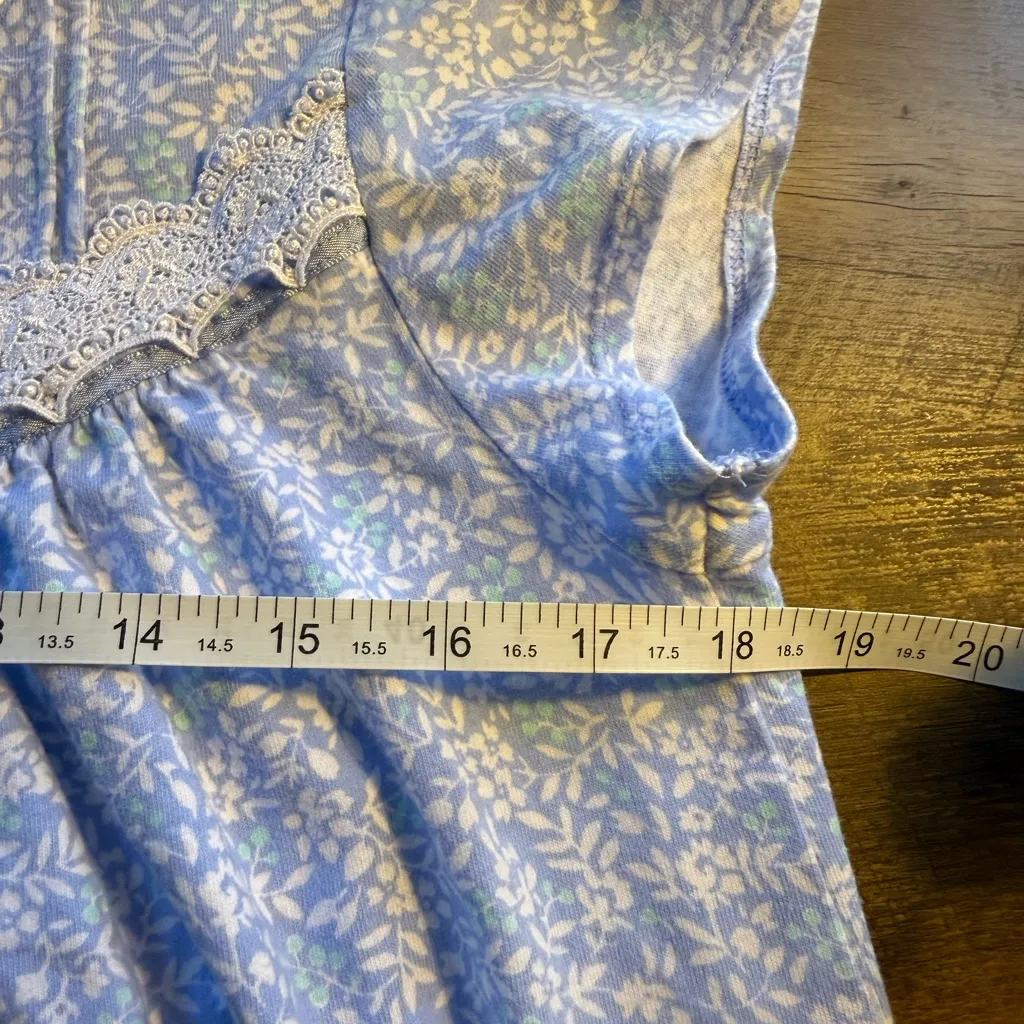 Eileen West Cap Sleeve S Small Blue Floral Nightgown Pajamas Lace - Image 6
