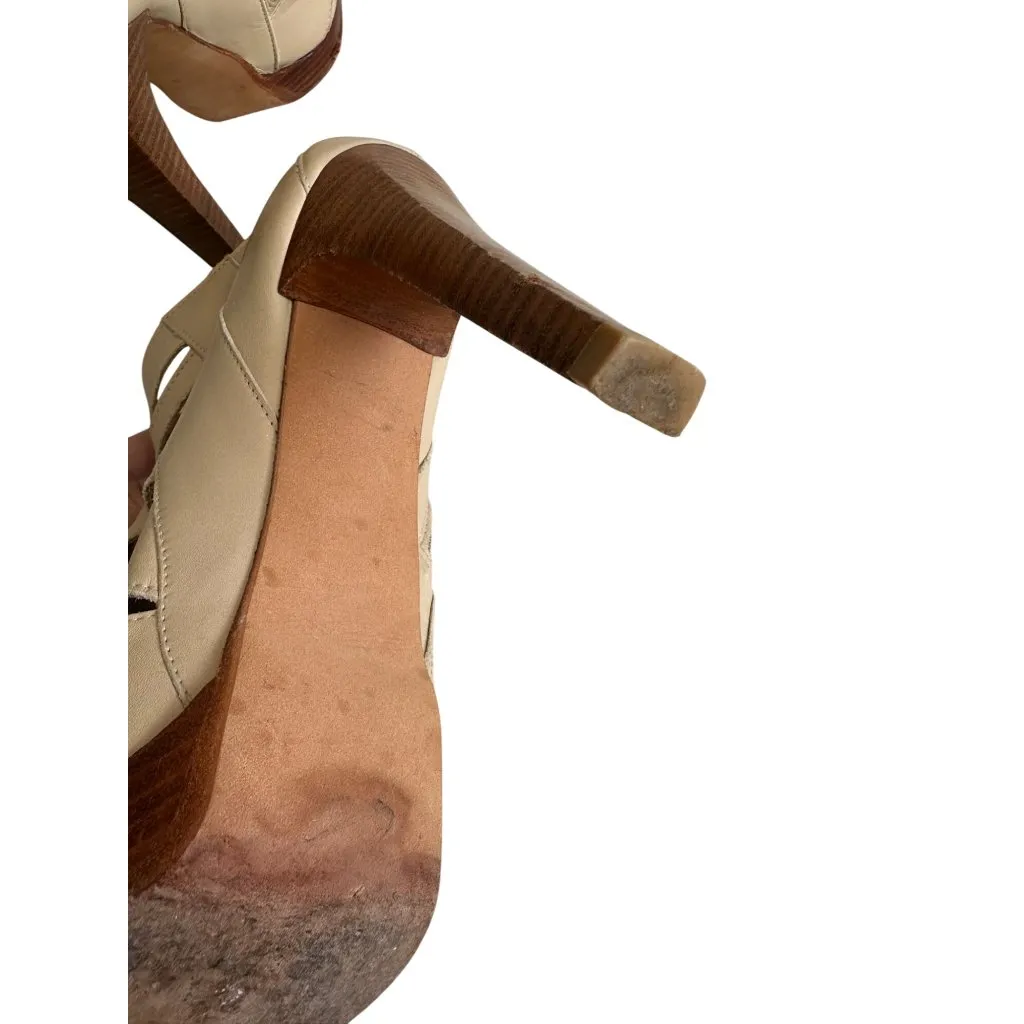 STUART WEITZMAN Tan Leather Peeptoe Heels Size 4.5 - Image 5