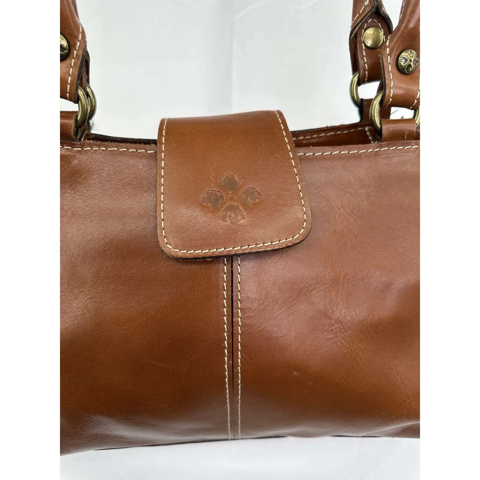 Patricia Nash Heritage Rienzo Tan Leather Tab Top Shoulder Bag Purse Clean - Image 2