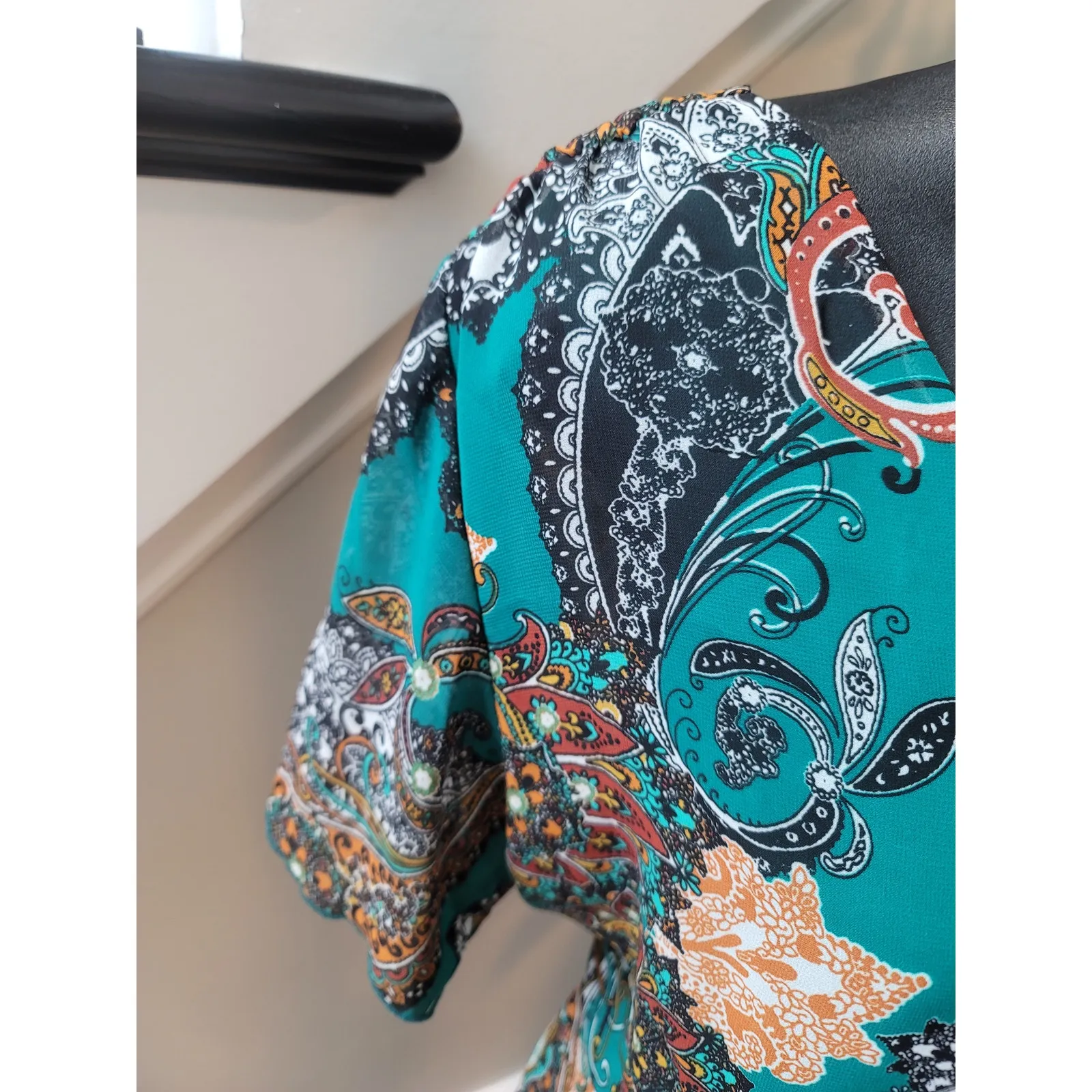 Sweet Storm Dress Womens Medium Teal Multicolor Paisley Boho Casual Lightweight - Image 5