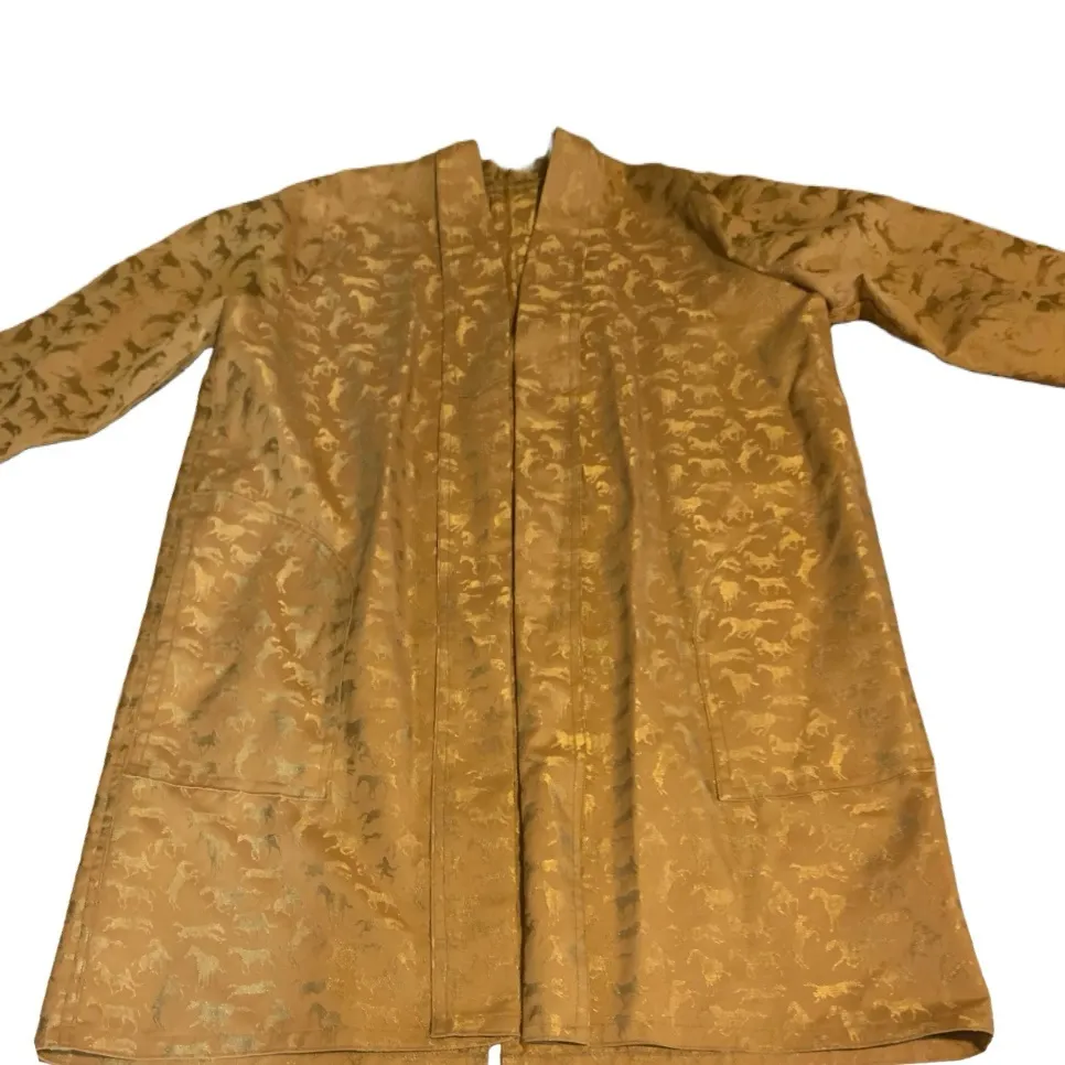 HANDMADE BROWN OPEN FRONT & SLIT BACK BLAZER W/GOLD HORSE PATTERN (XL) - Image 8