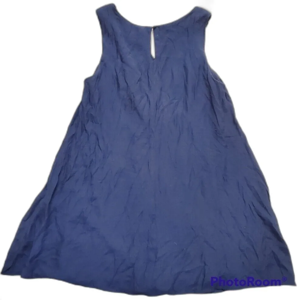 AUW Dress Women 6 Navy Blue Midi Embroidered V Neck Sleeveless A Line Boho - Image 2