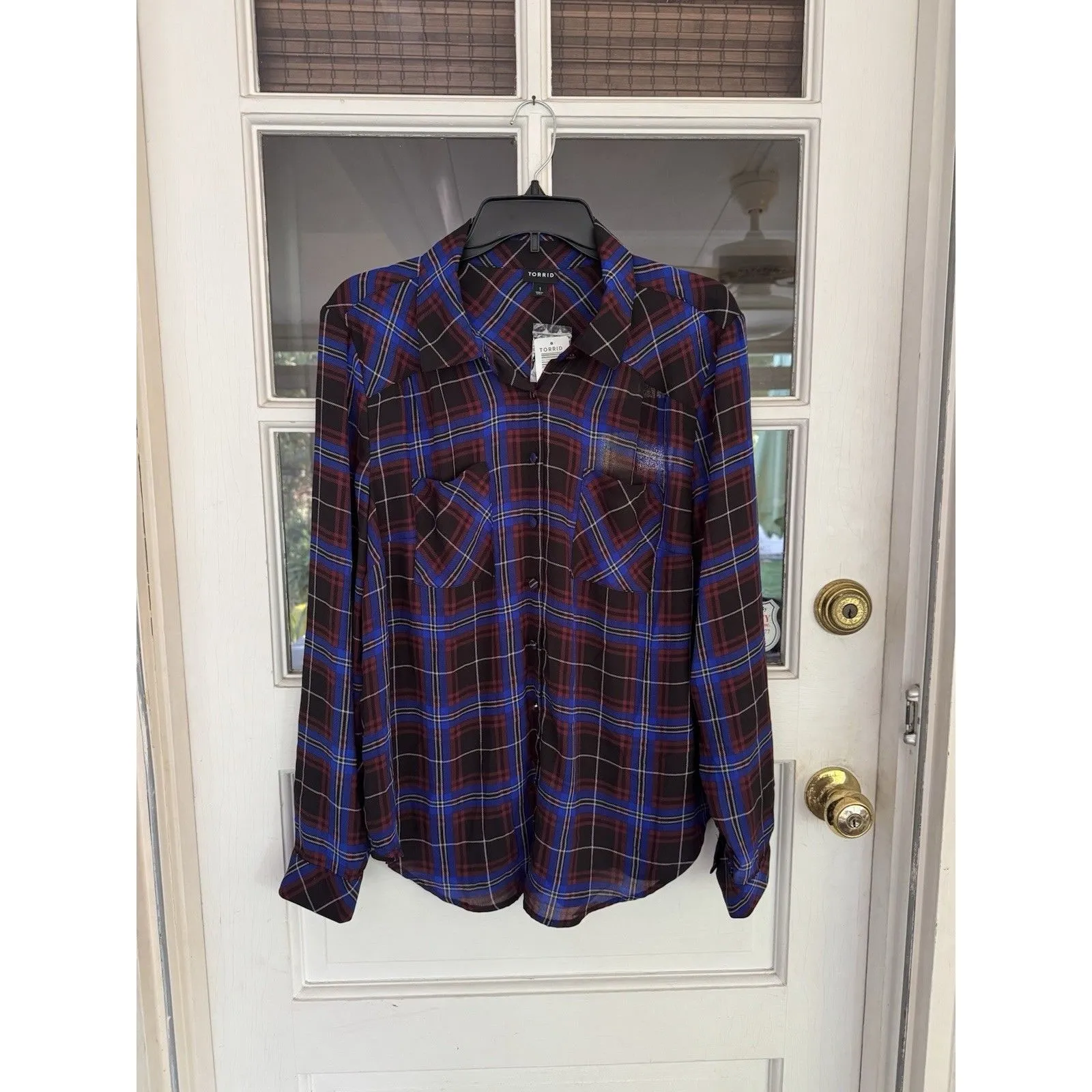 Torrid Madison Georgette Button Down Blouse Plaid Blue Size 1X New Polyester - Image 10