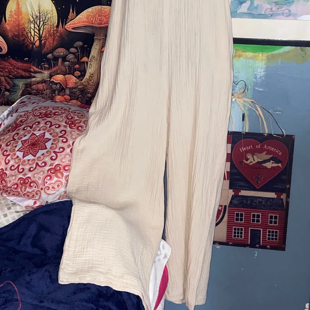 CREAM COTTON JUMPER Hunter & Brown NWOT Semi Sheer Gauze Wide Leg Overalls Size M - Image 3