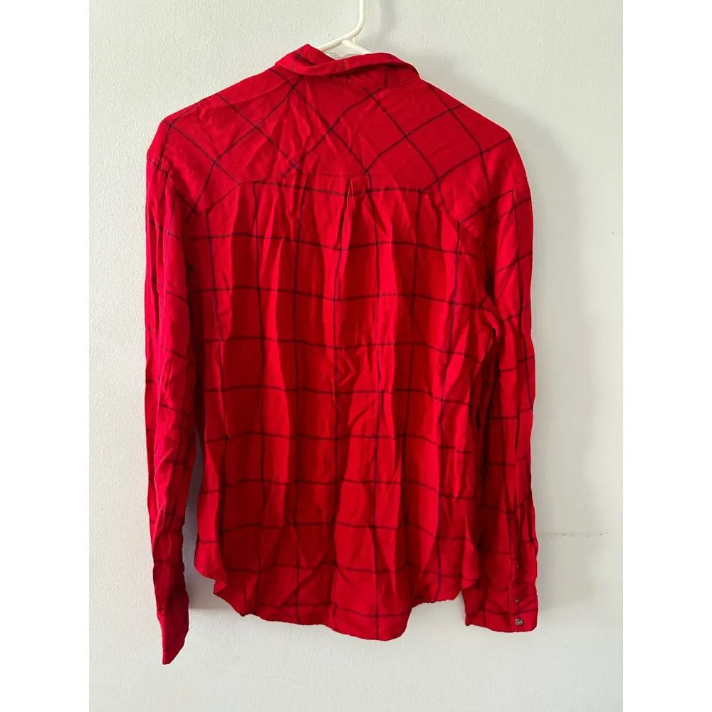 A New Day Top Women's Medium Red Plaid Button Down Western Grunge Lightweight - Image 5