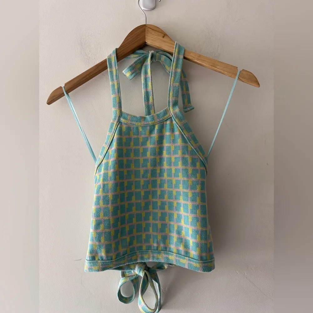Zara Blue and Green Geometric Print Halter Top - Image 2