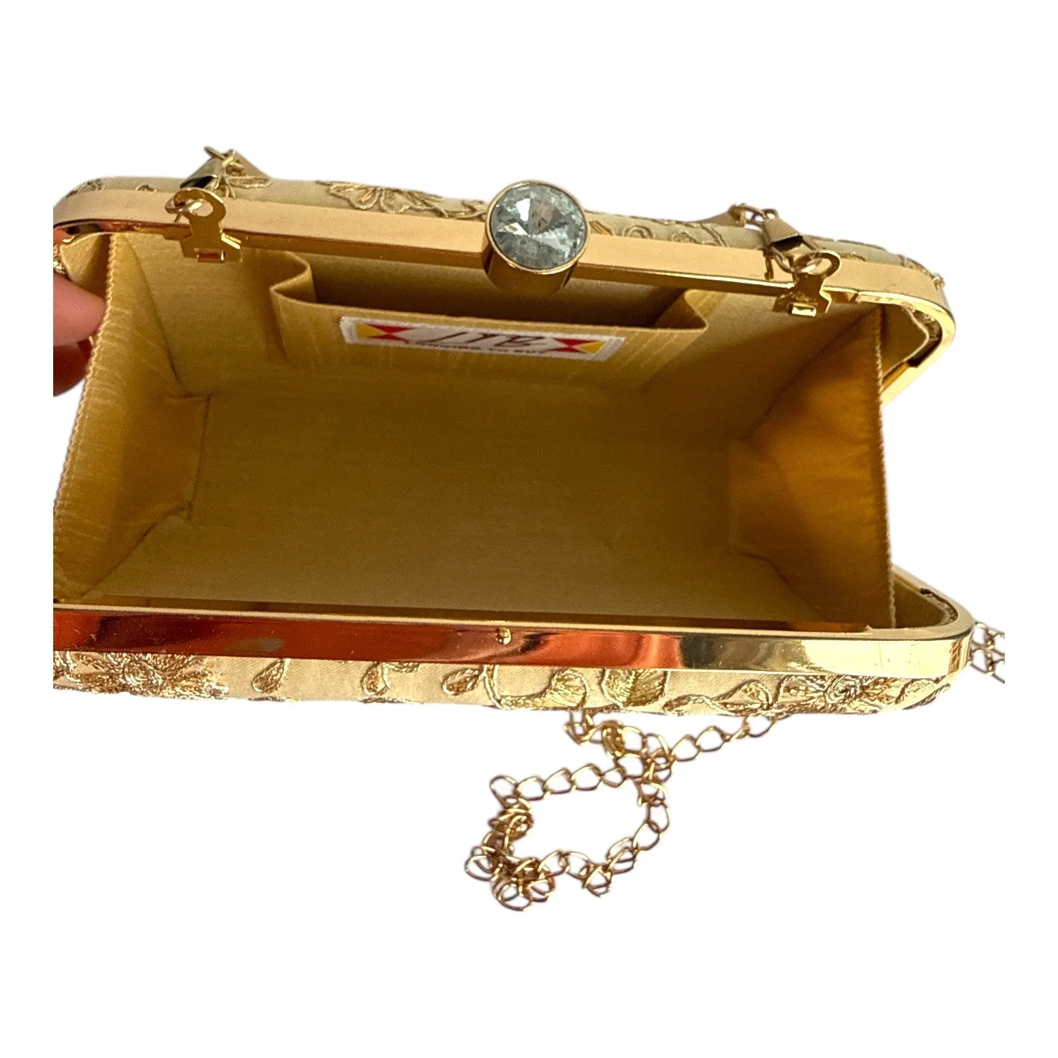 Gold Floral Embroidered Clutch Purse w/ Chain Strap Evening Bag NWOT - Image 4