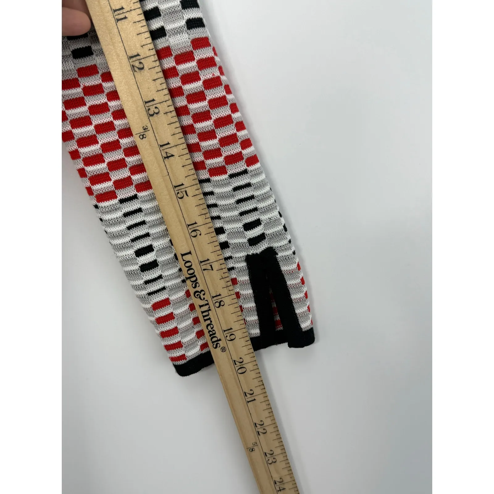 Ming Wang Open Front Knit Jacket Women Size M Red White Black Geometric Pattern - Image 8