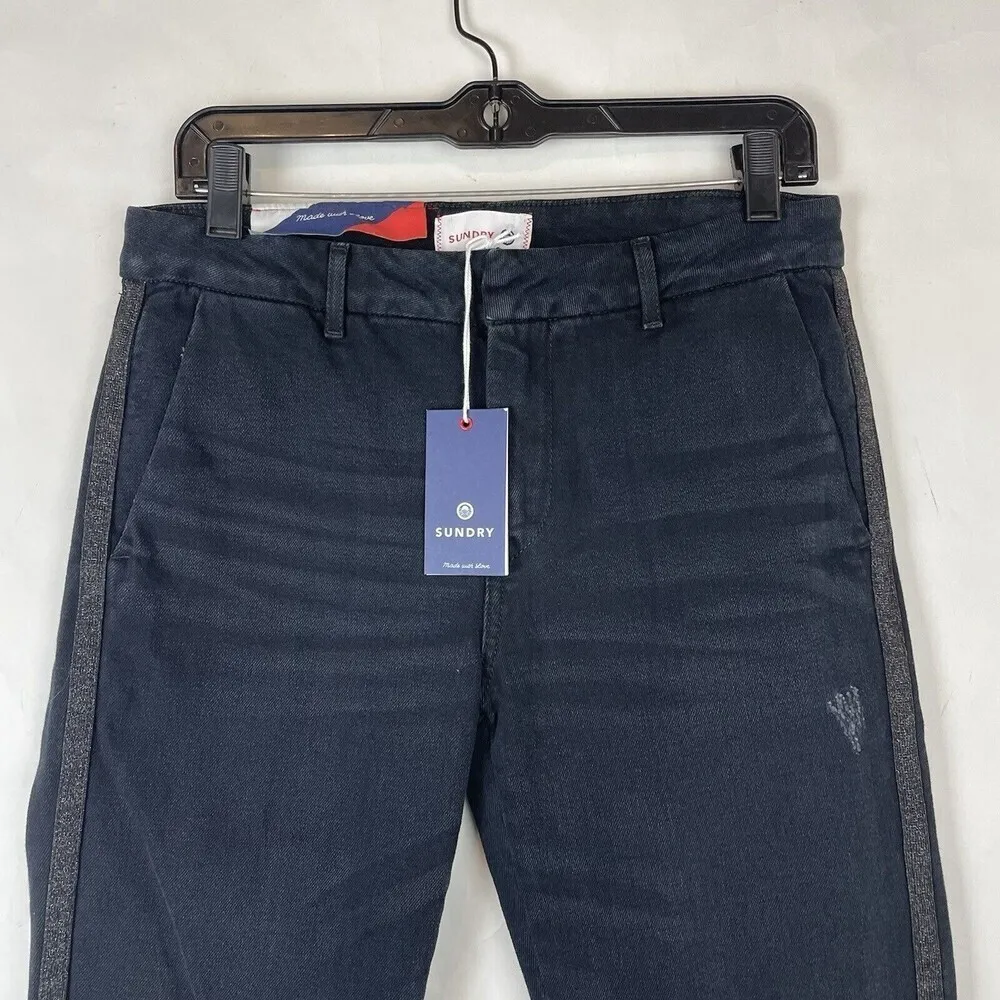 NWT Anthro Sundry ankle crop High Rise Jeans size 27 straight Raw Hem Navy Blue - Image 3