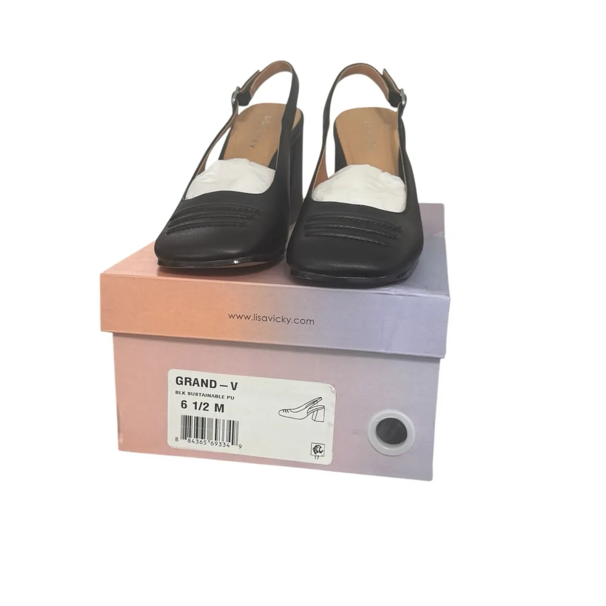 NIB! Lisa Vicky Grand Slingback Square Toe Block Heel Pump in Black - Image 10