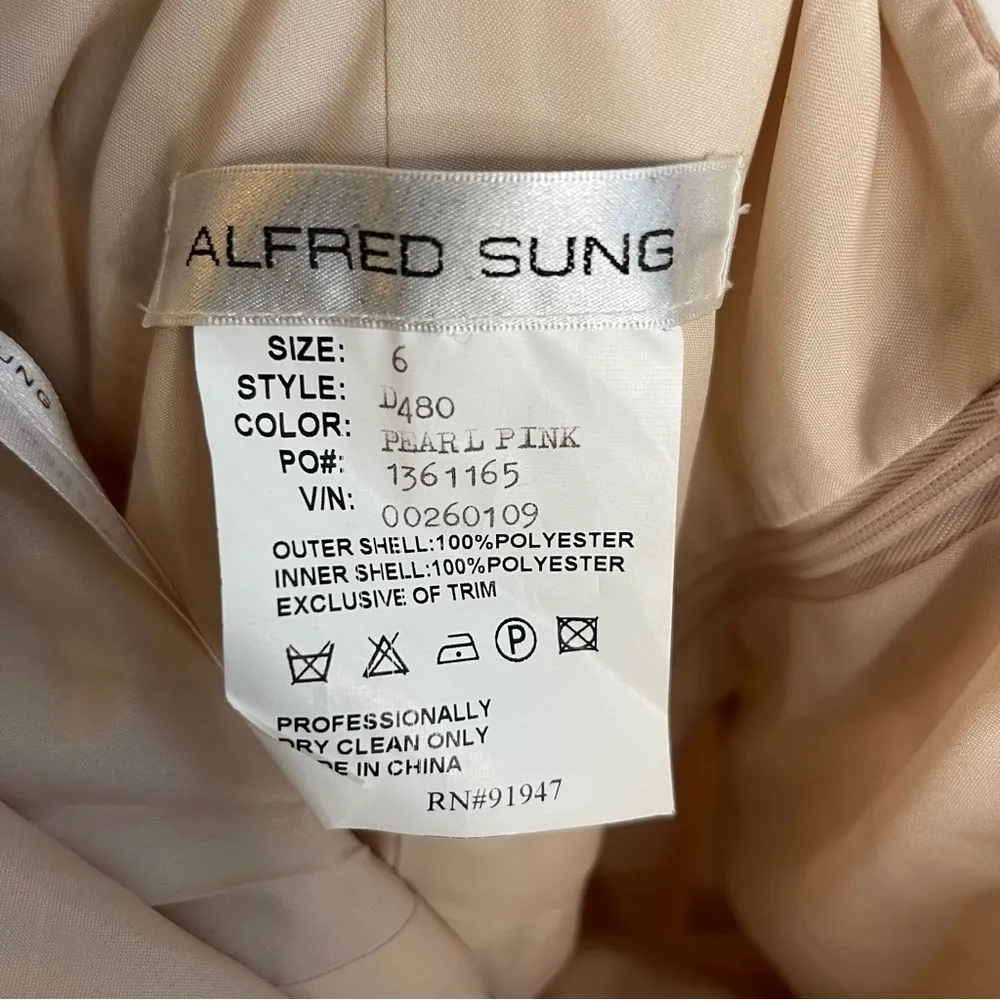 Alfred Sung Pearl Pink Dupioni Halter Bridesmaid Dress - Image 3