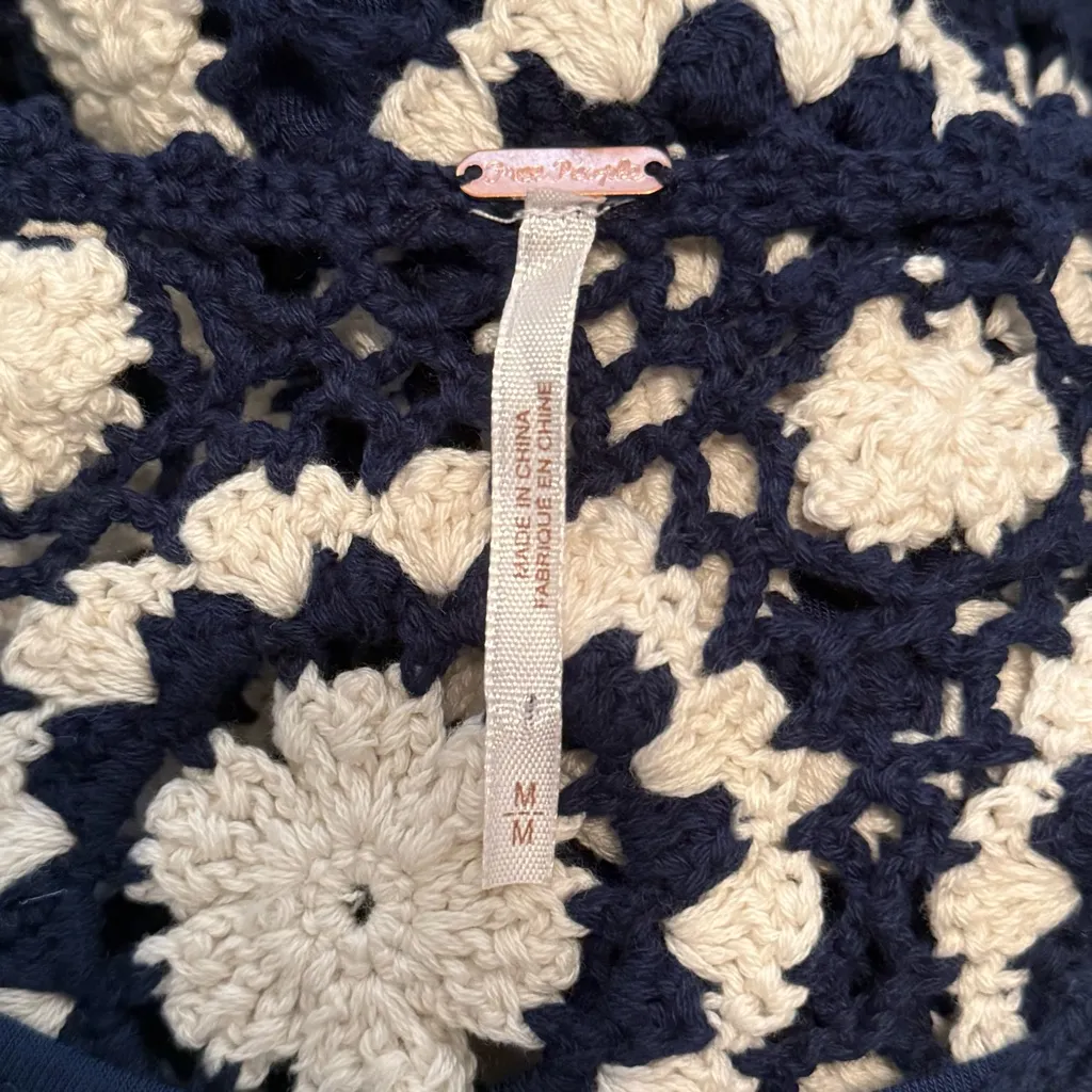 Free People Delilah Crochet Shift Dress in Blue and White - Image 5