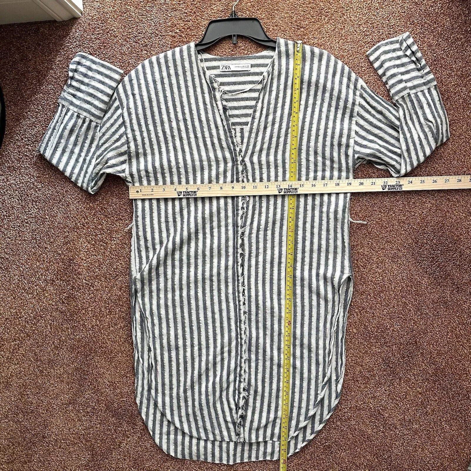 Zara Top Women’s XS Tunic White Blue Gold Stripe Button Down Long Sleeve - Image 9