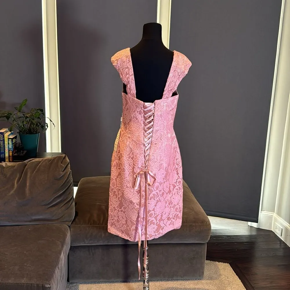 Women’s Tea Length Pink Formal Dress Corset Matching Chiffon Jacket Size 12 NWT - Image 5