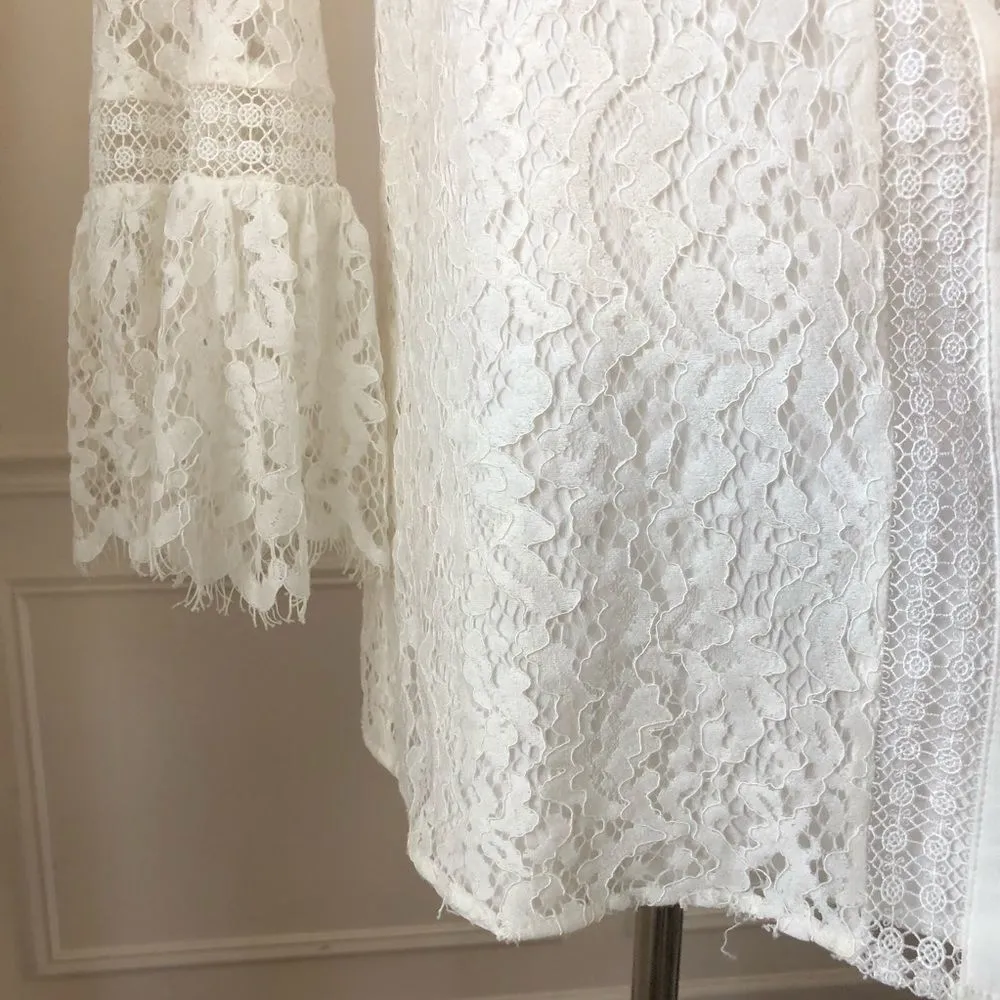Karl Lagerfeld Ivory Lace Trumpet Sleeve Top S - Image 3