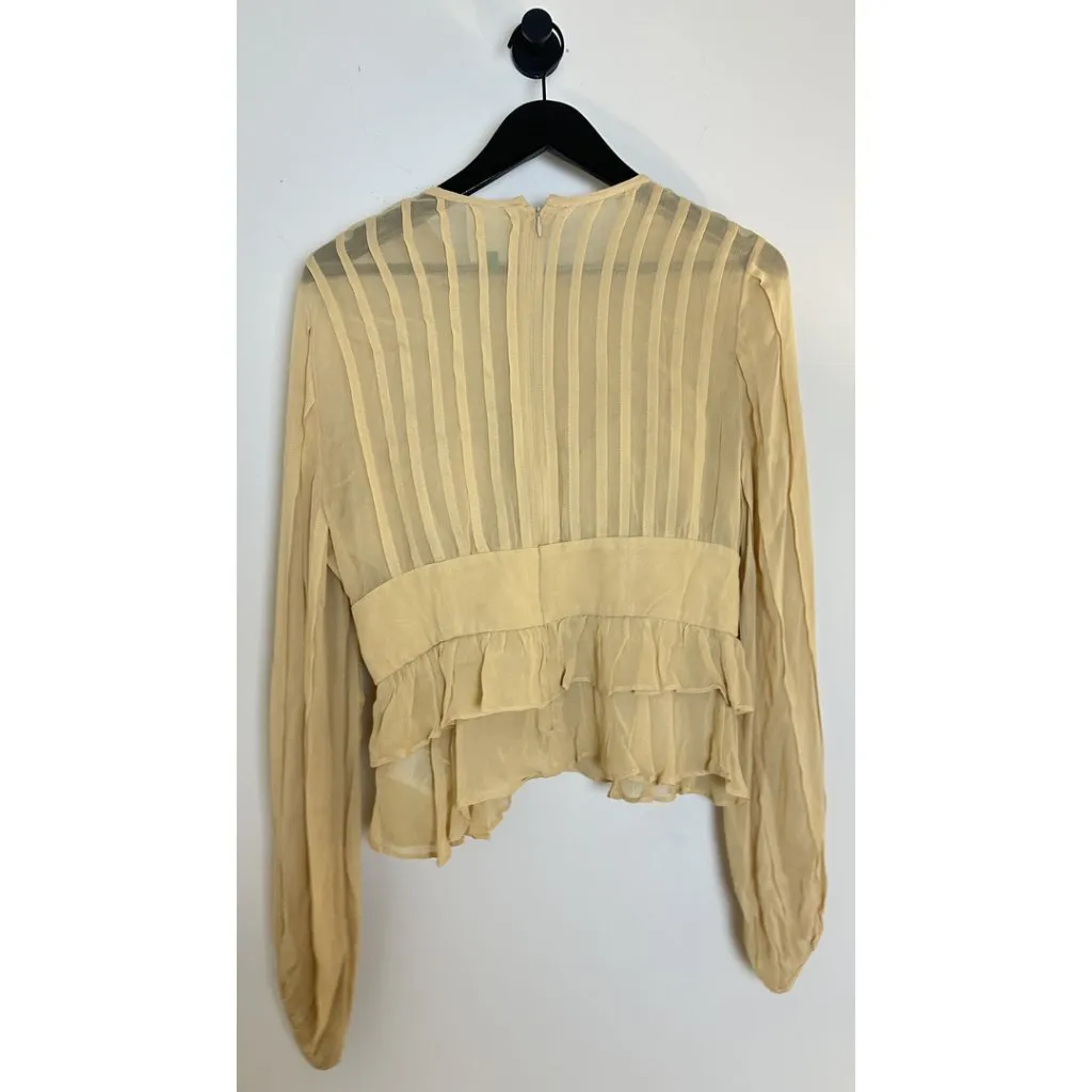 FARM RIO Pleated Peplum Top in Beige Size Medium - Image 8