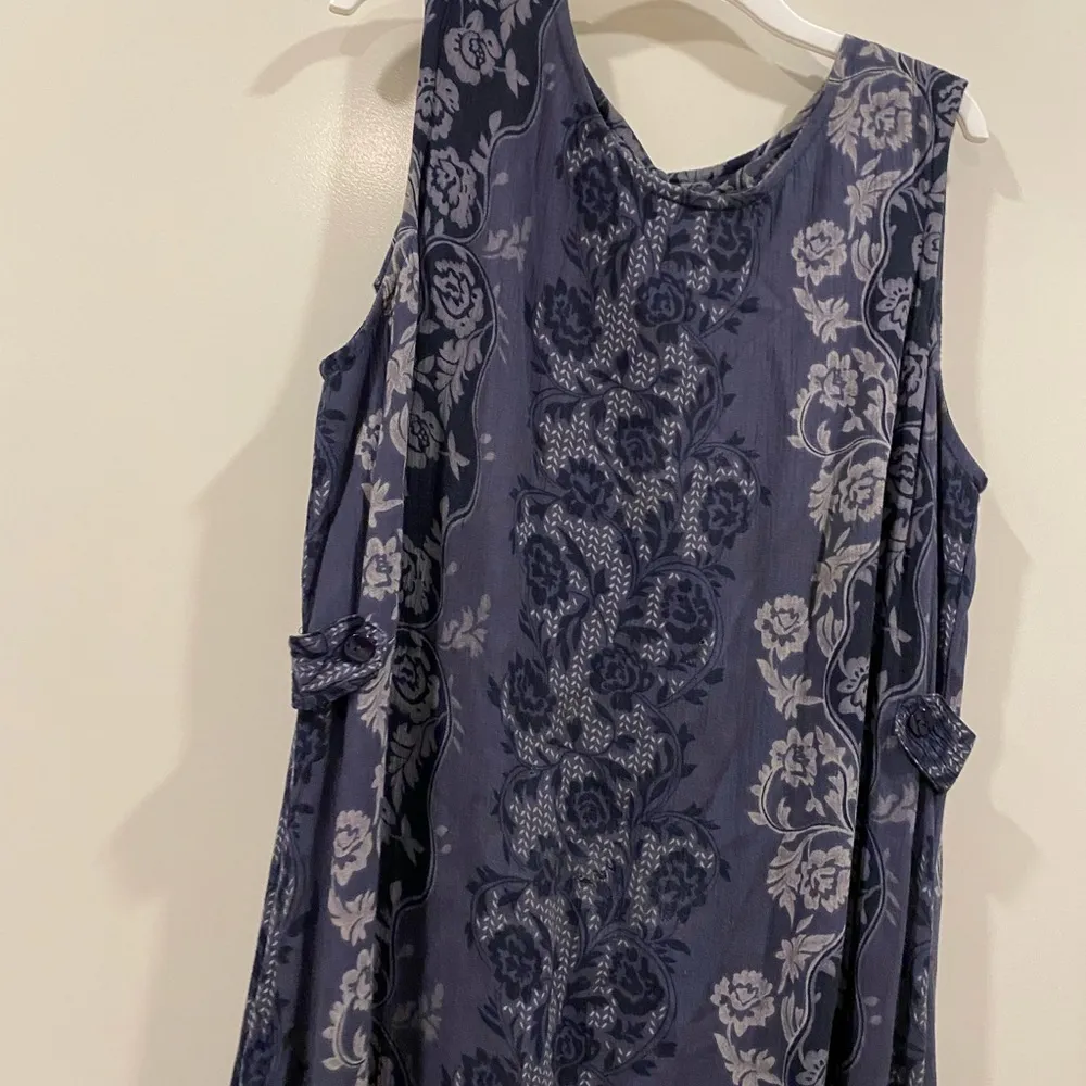 Vintage 90s sag harbor boho fairy floral sleeveless maxi dress blue gray medium - Image 4