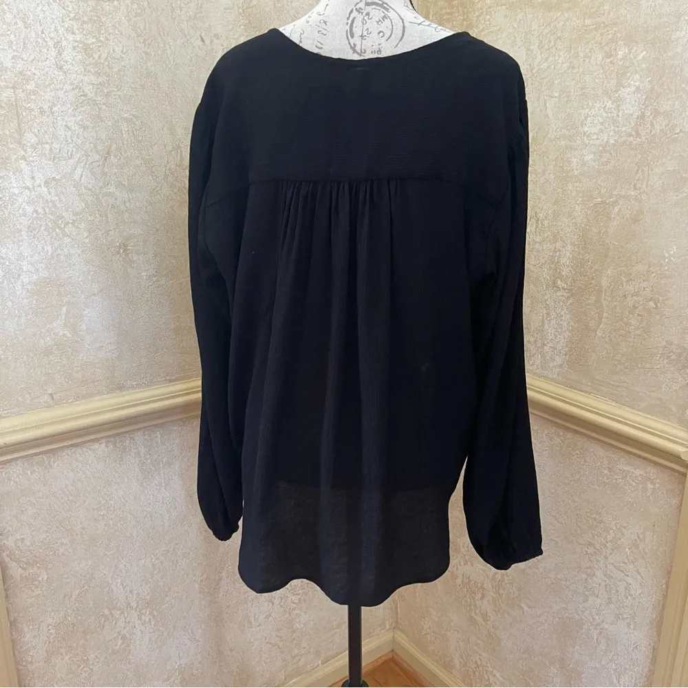 Free People Check On It Draped Wrap Top Hi-Low long sleeve Viscose Black Sz M - Image 7