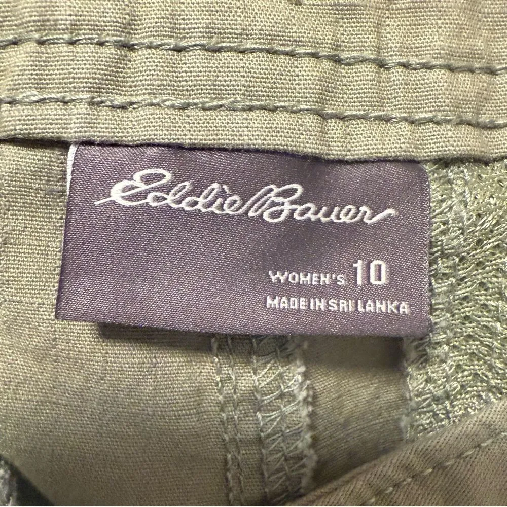 Eddie Bauer High Waist 4 Pocket Khaki Shorts Button Zipper Tie Front Tan‎ 10 - Image 8
