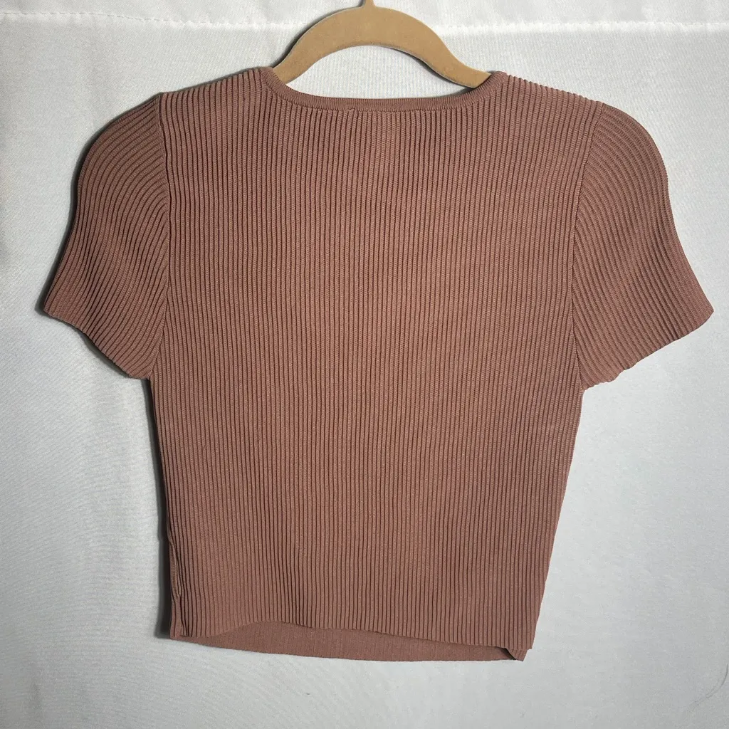 And Now This Ribbed Knit Cutout Short Sleeve Top Mauve Pink Size Small - Image 2