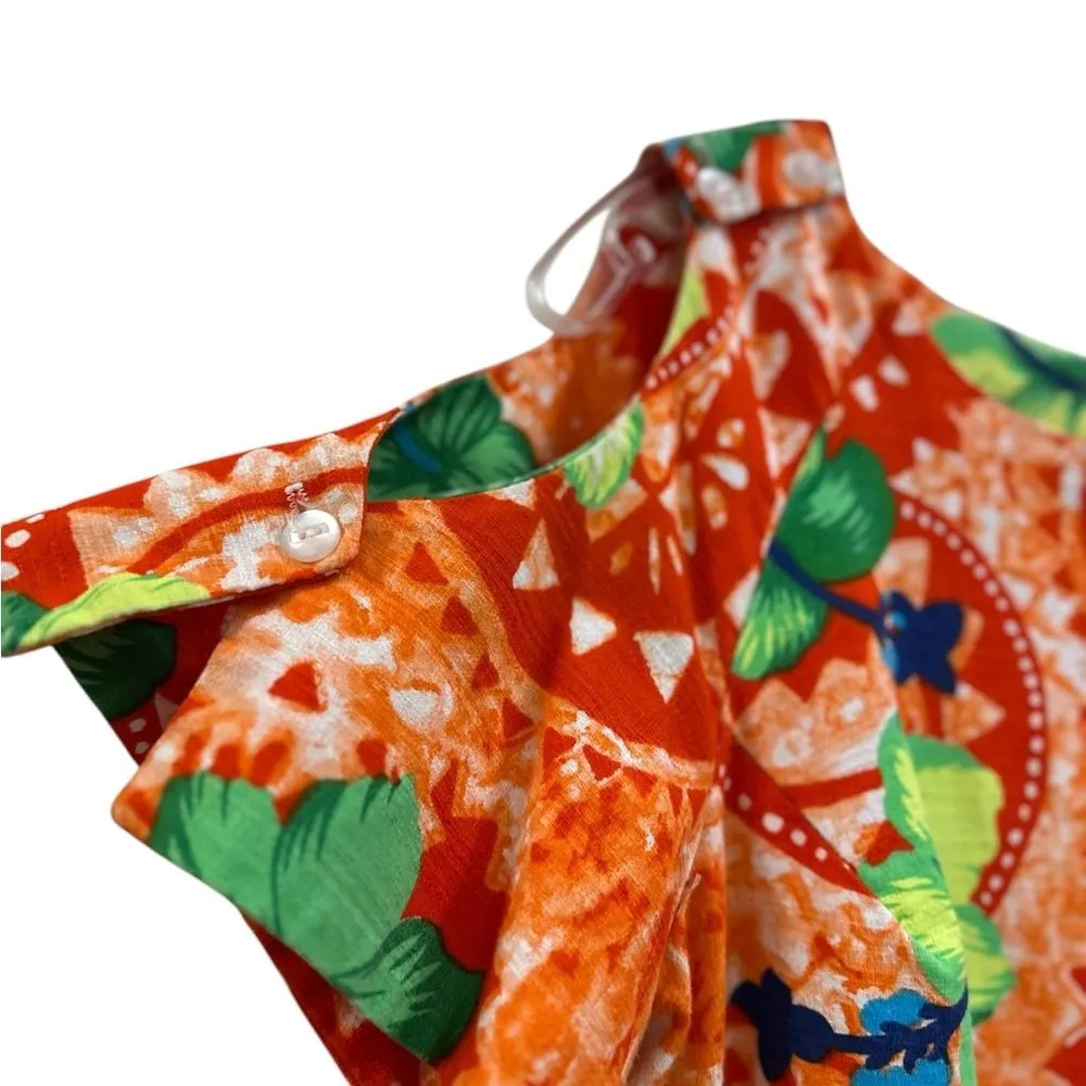 Vintage RARE Karen Ann Hawaiian Aloha Womens Dress Tiki Tropical Orange Size M - Image 2