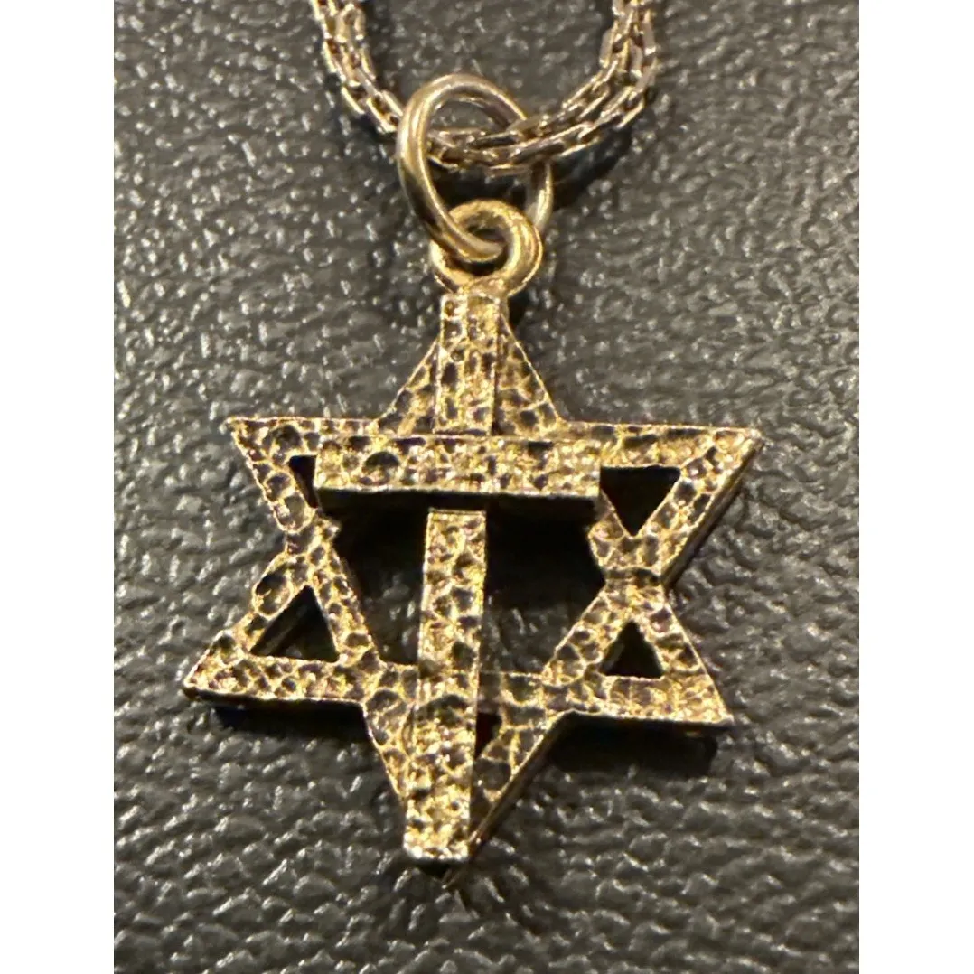 Gold Plated Star Of David With Cross Pendant 1 Inch - Image 2