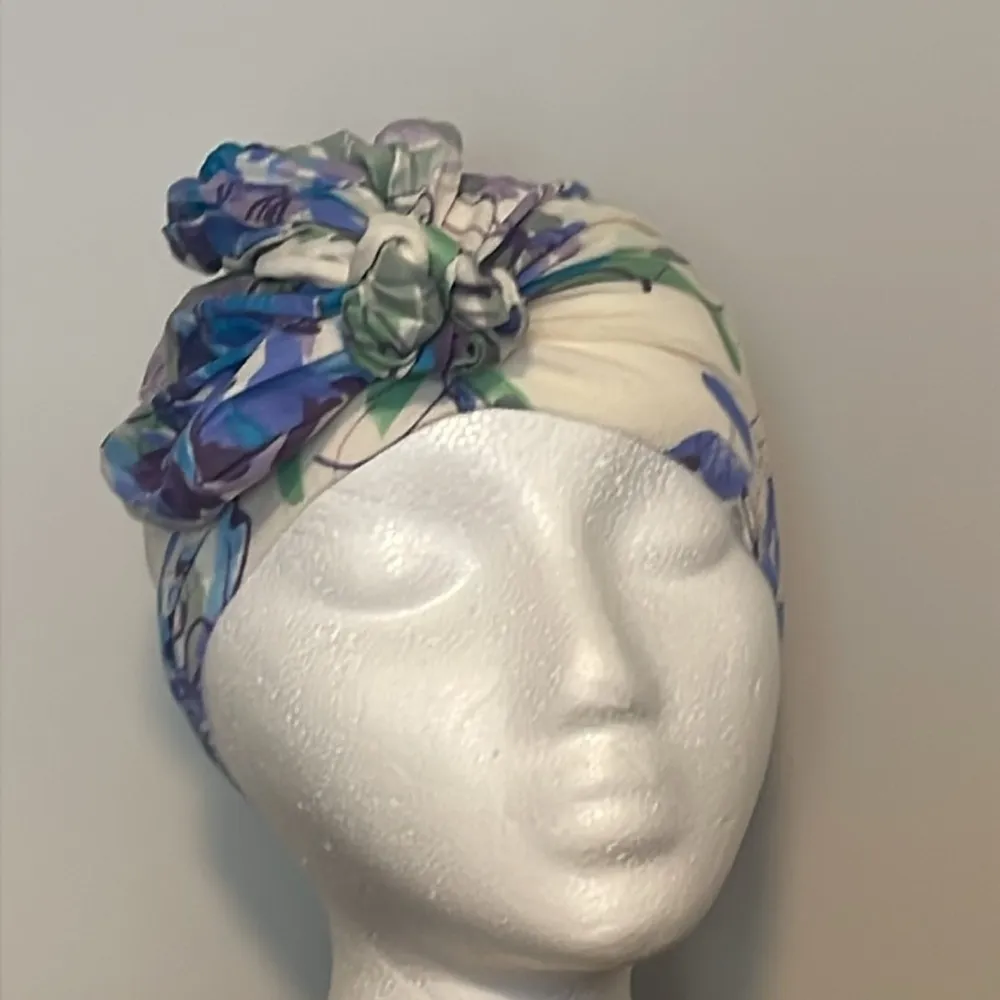 Scunci turban Head wrap luxury hair accessories Cream Blue Printed New 1 Piece - Image 7