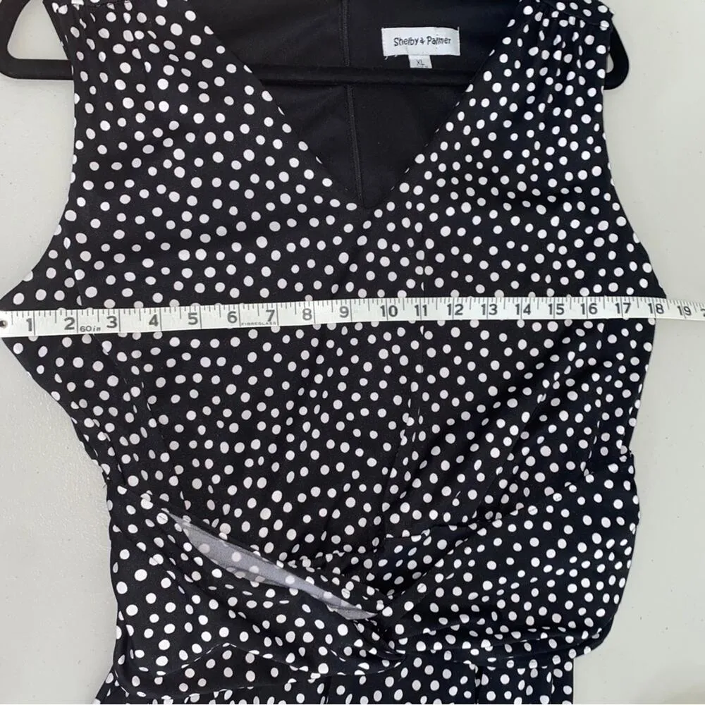 Black White Polka Dot Twee Gamine Sleeveless V-neck Jumpsuit Romper Size XL - Image 7