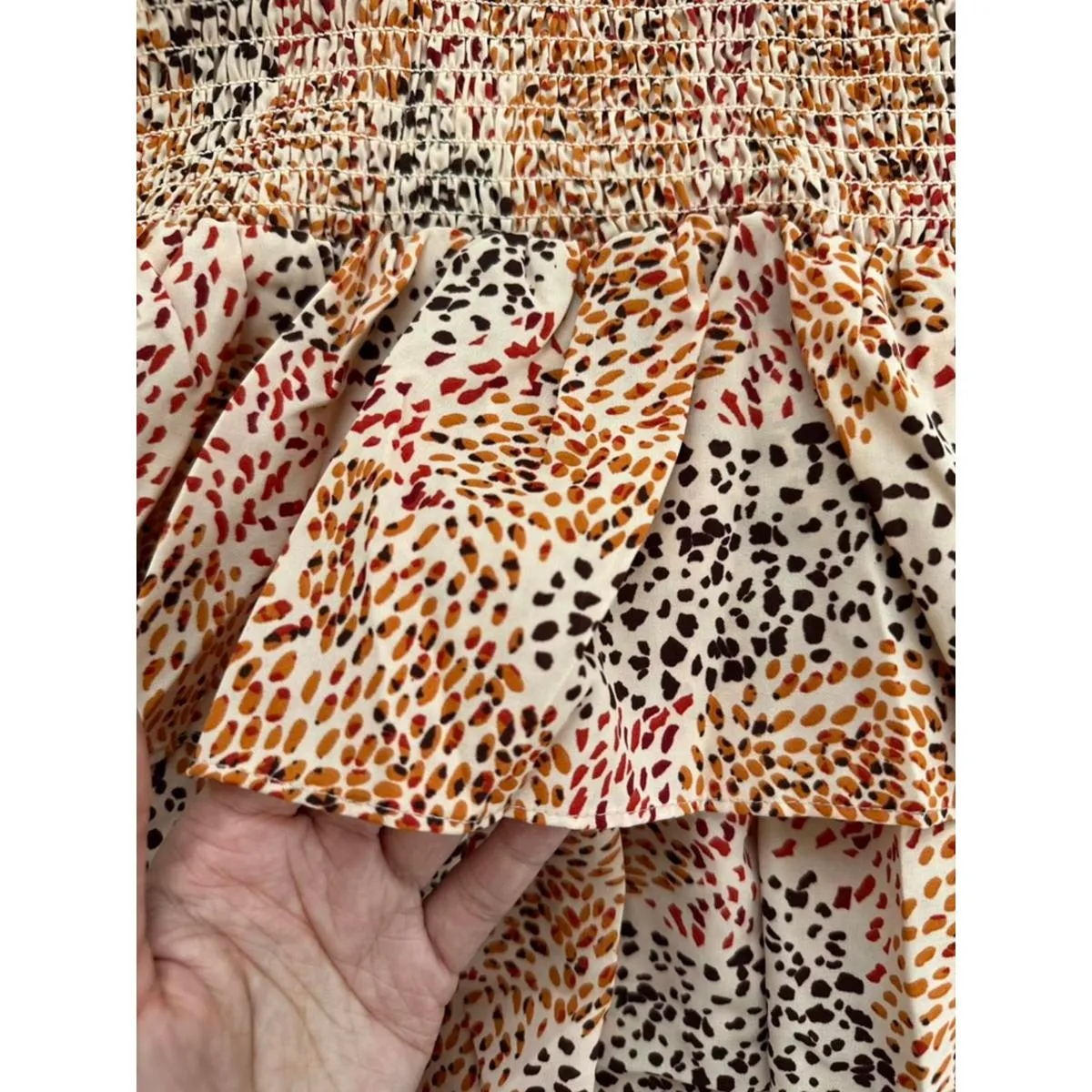 Lush Animal Print Smocked V Neck Sleeveless Mini Dress Pink Cream NWT Small - Image 9