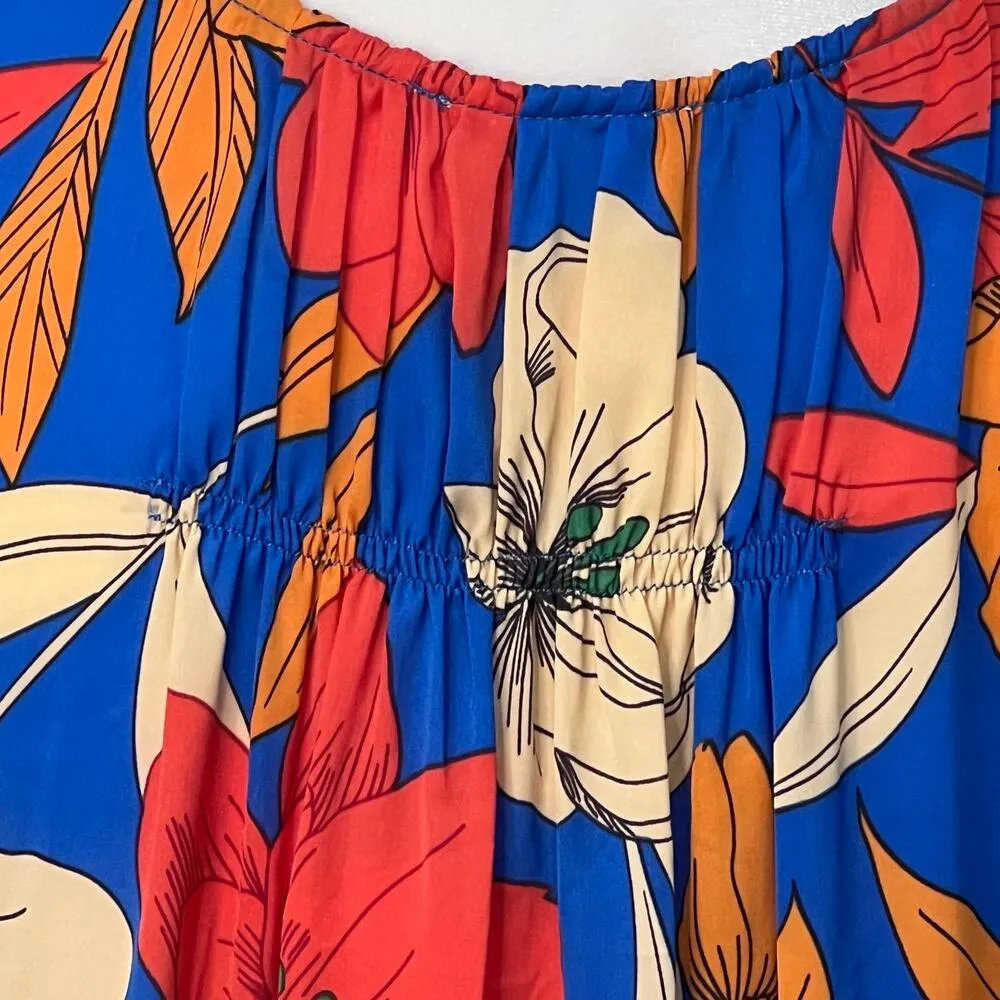 Easel Geometric Floral Maxi Dress Blue Tiered Pockets Small V Neck Boho NWT - Image 7