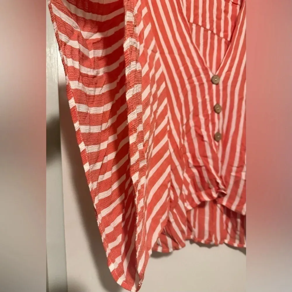 Karlie red white stripe button up blouse size M - Image 2