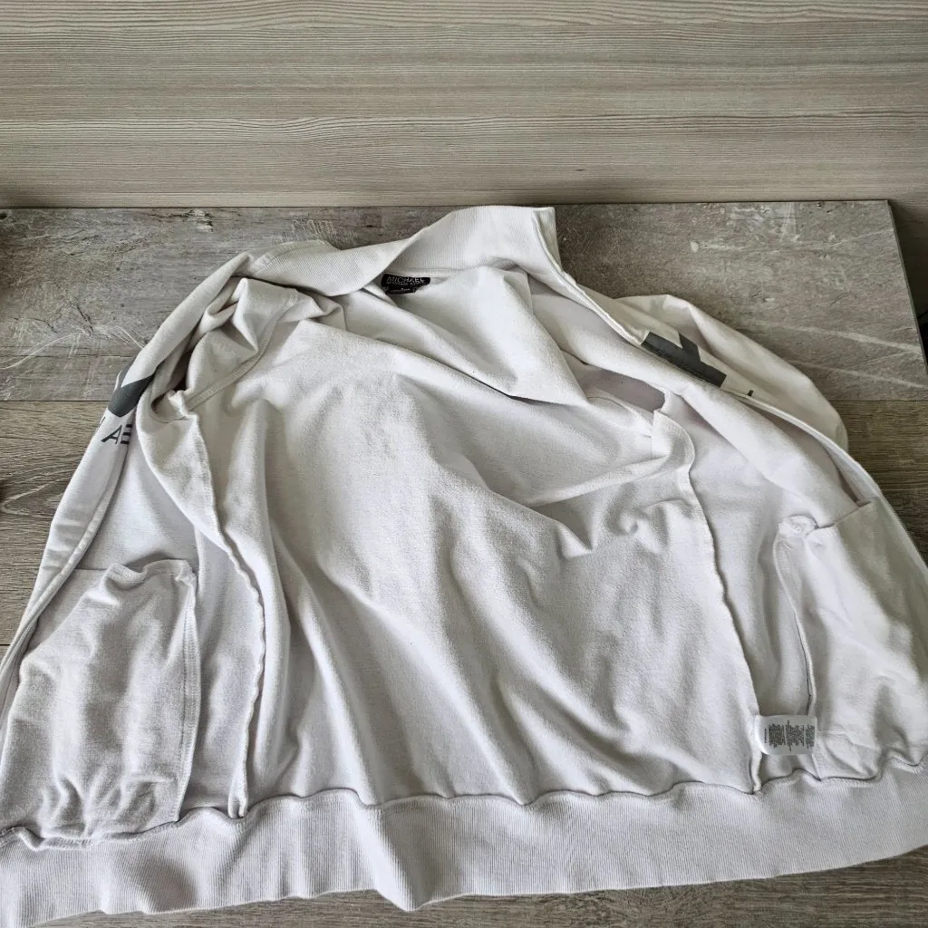 Michael Kors Womens White Full Zip Hoodie Jacket Size Small Cotton Stretch Logo - Image 11