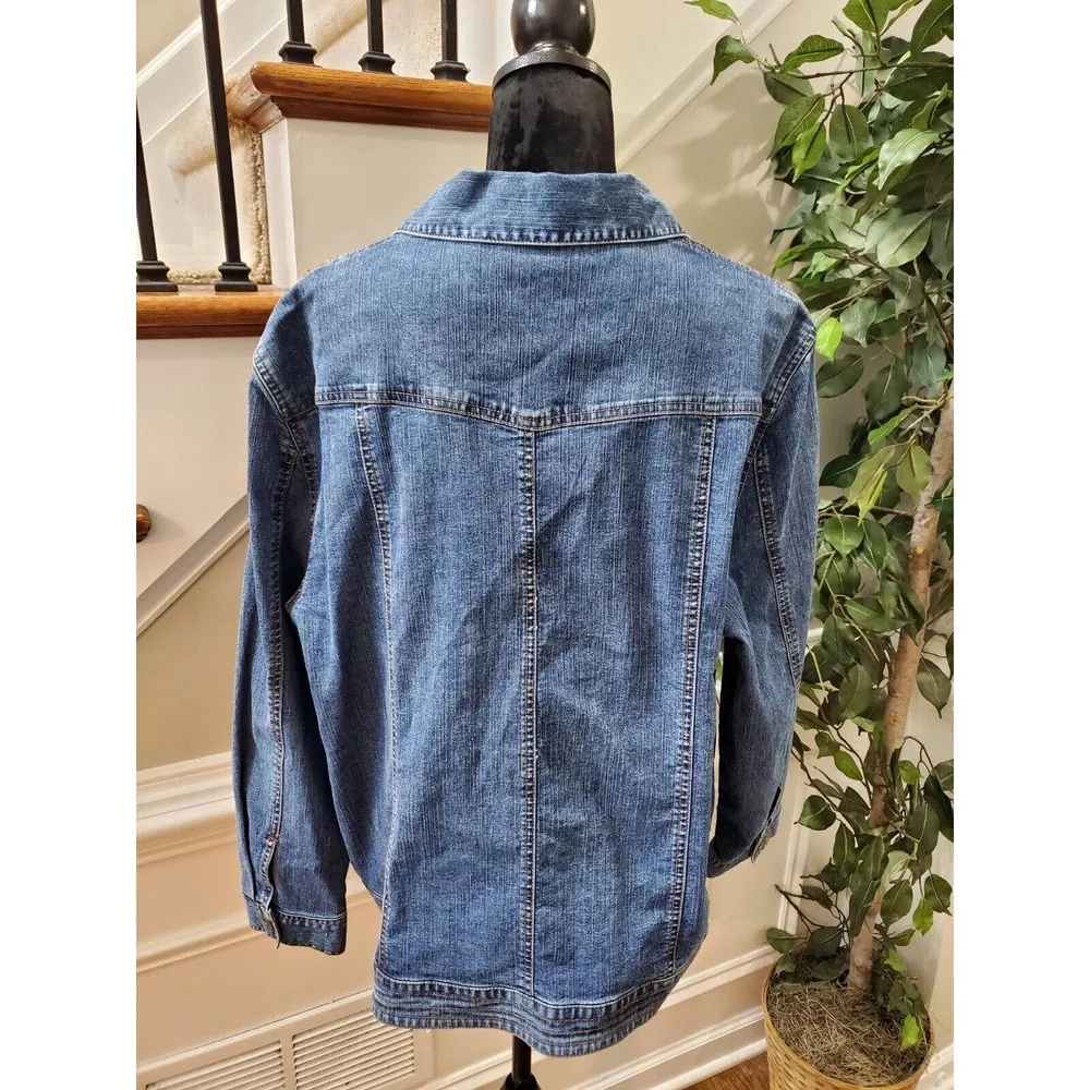 Alfred Dunner Womens Blue Denim Ramie Long Sleeve Buttons Front Jacket Blazer 20 Size undefined - Image 5
