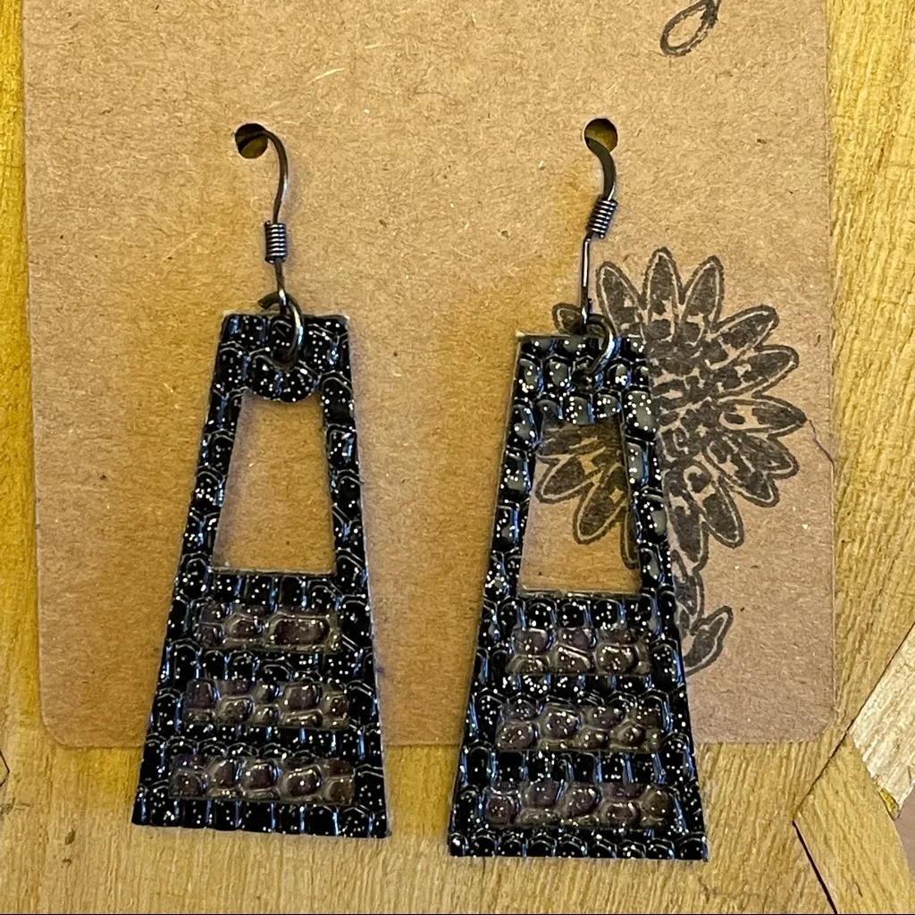 Handcrafted Dragon Faux Leather Earrings Black - Image 5